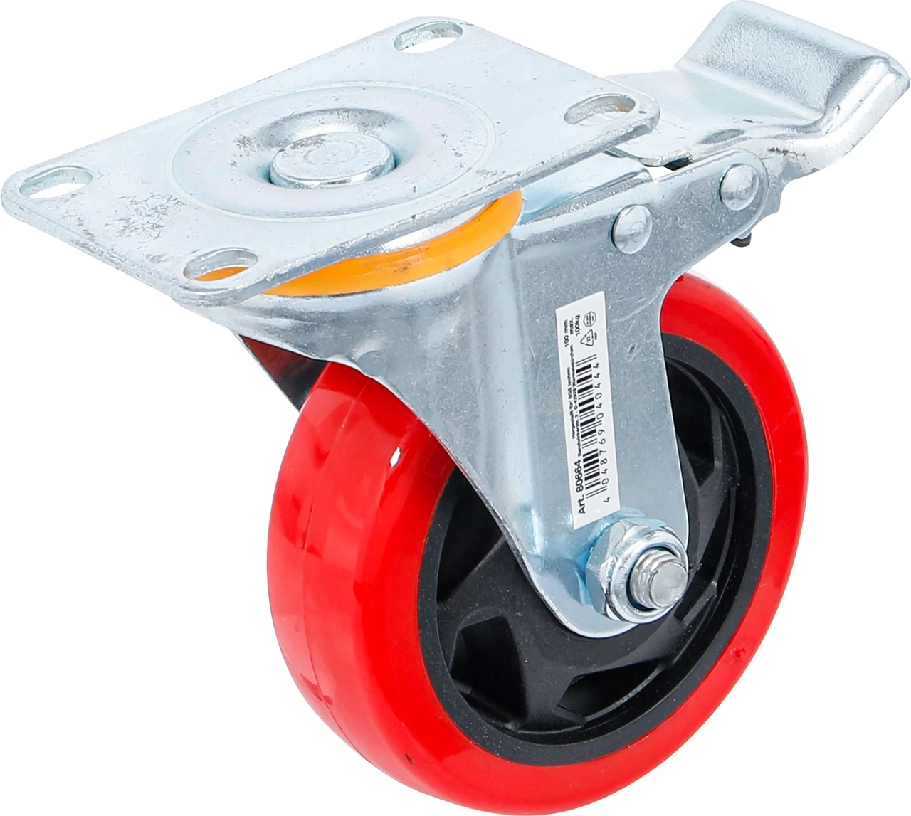 Länkhjul med broms| PU-bana | röd/svart | Ø 100 mm