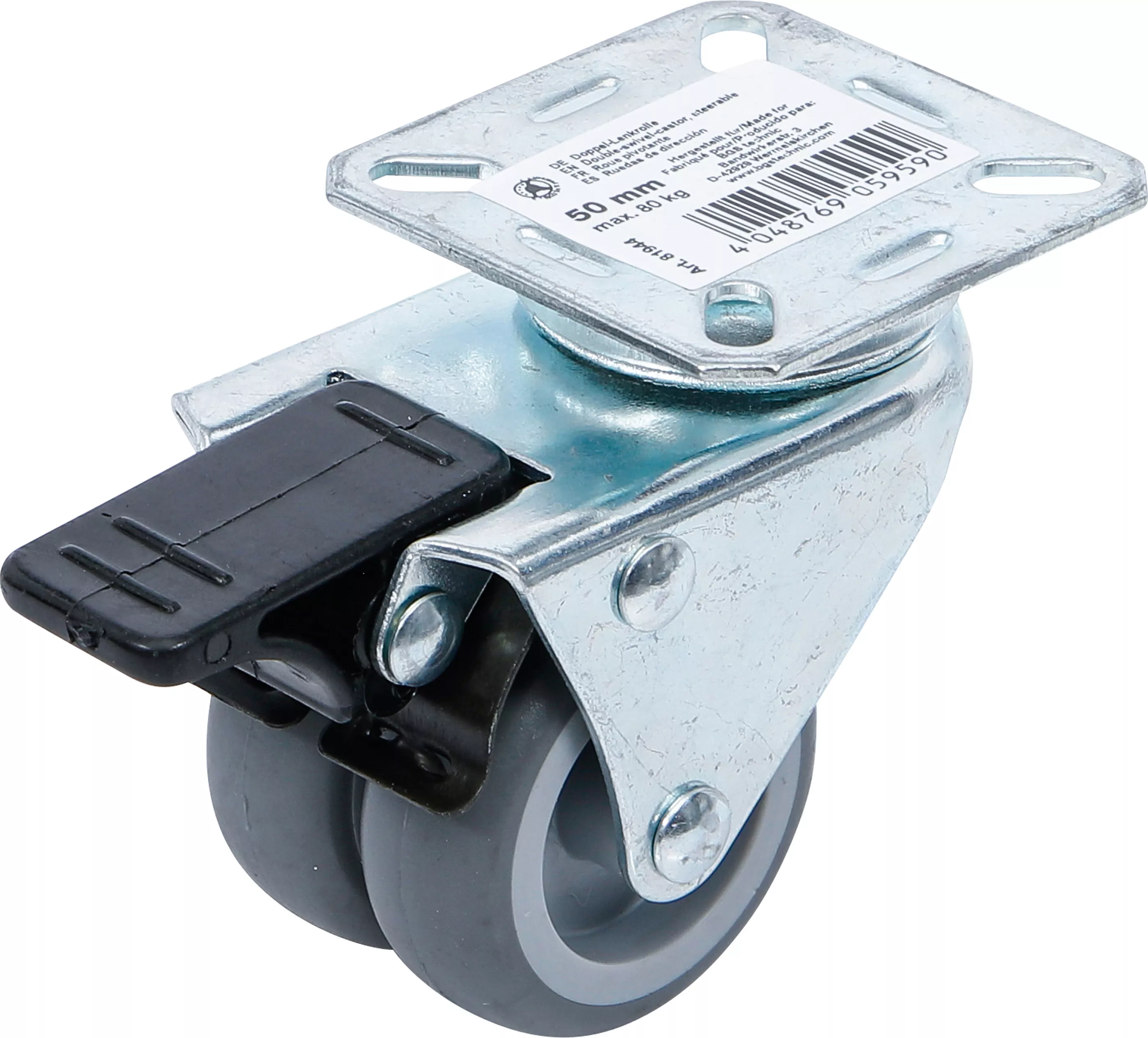 Länkhjul dubbel | TPR, PP-bana | med broms | Ø 50 mm