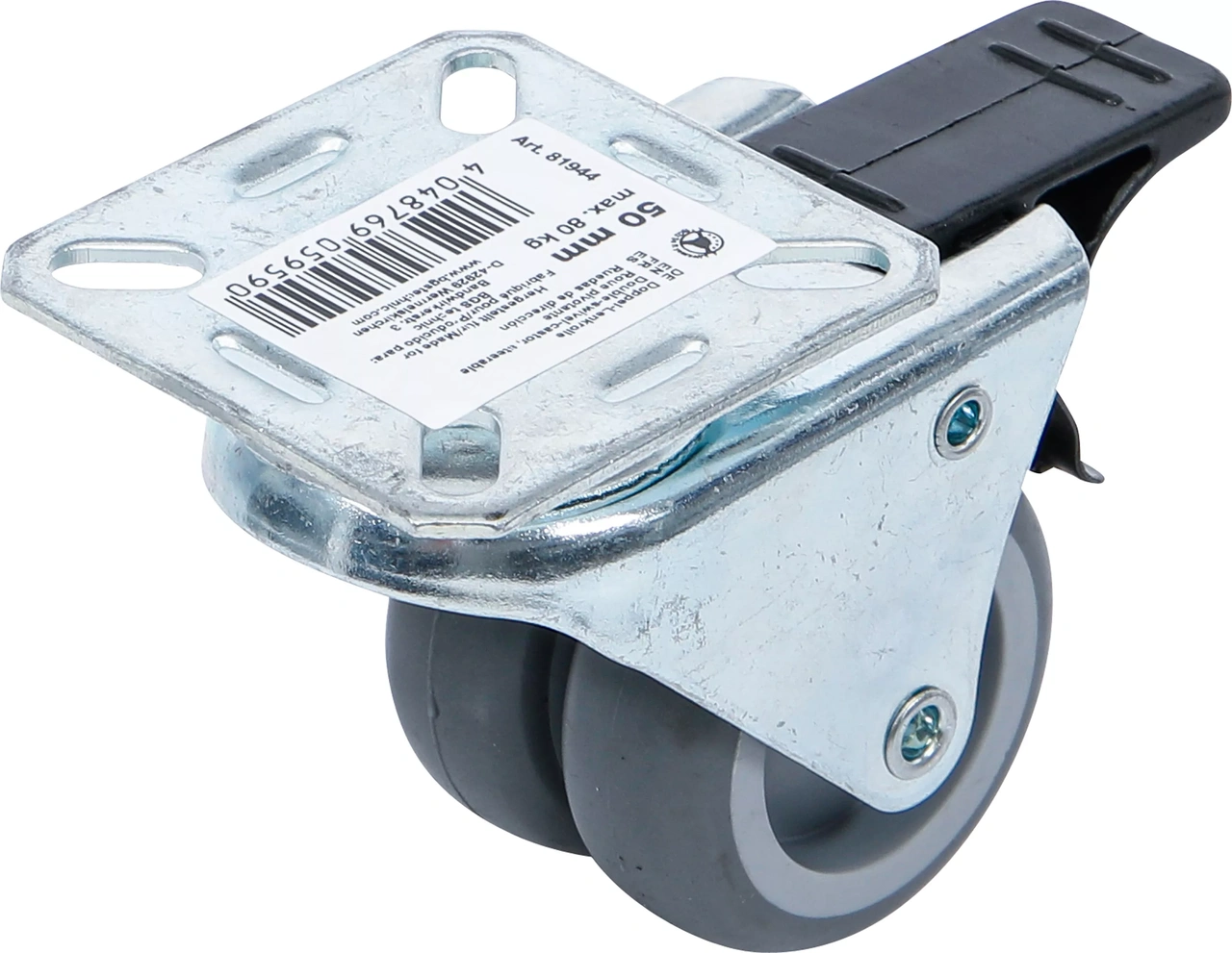 Länkhjul dubbel | TPR, PP-bana | med broms | Ø 50 mm