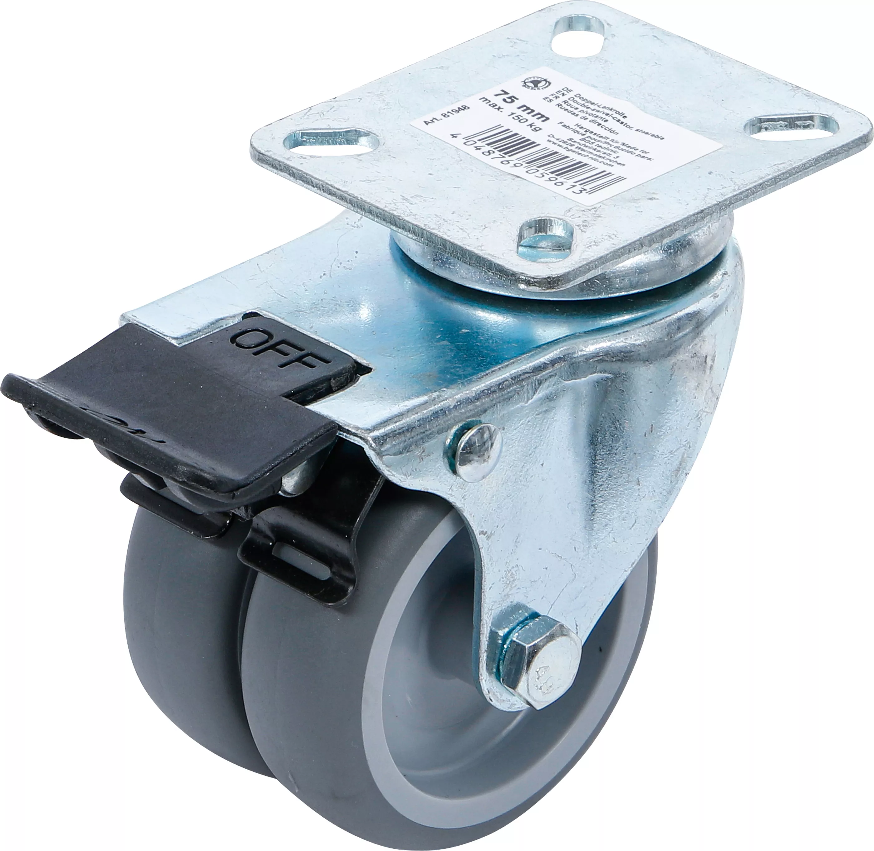 Länkhjul dubbel | TPR, PP-bana | med broms | Ø 75 mm