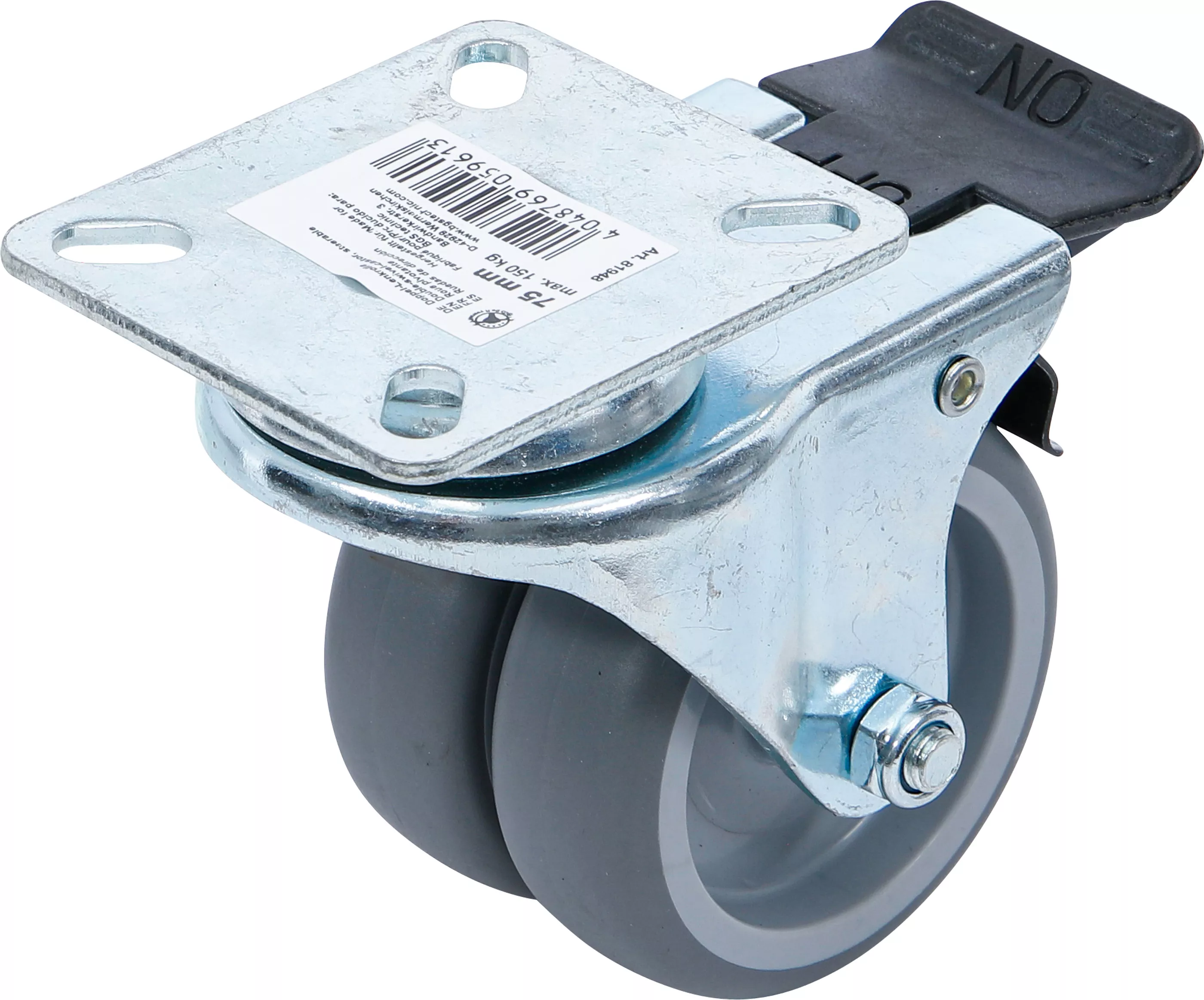 Länkhjul dubbel | TPR, PP-bana | med broms | Ø 75 mm