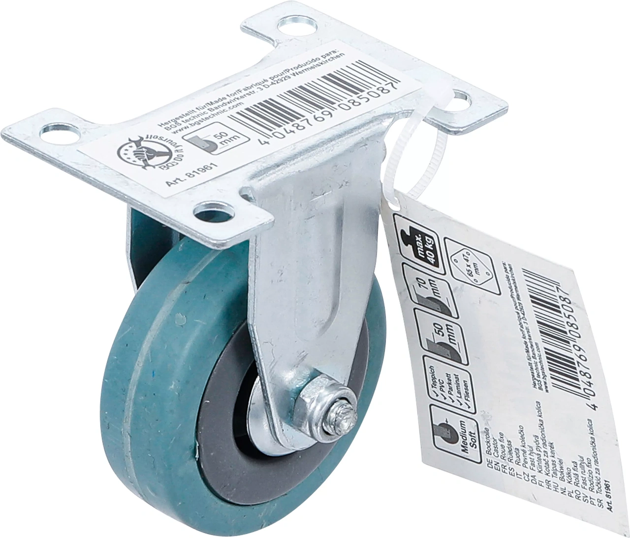 Fast hjul | Gummi | med skruvsockel | Ø 50 mm