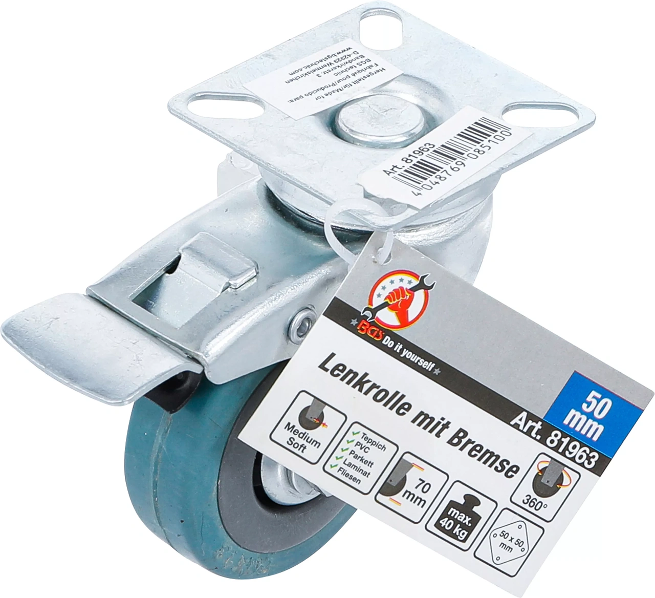 Länkhjul | med broms | Gummi | Med skruvsockel | Ø 50 mm