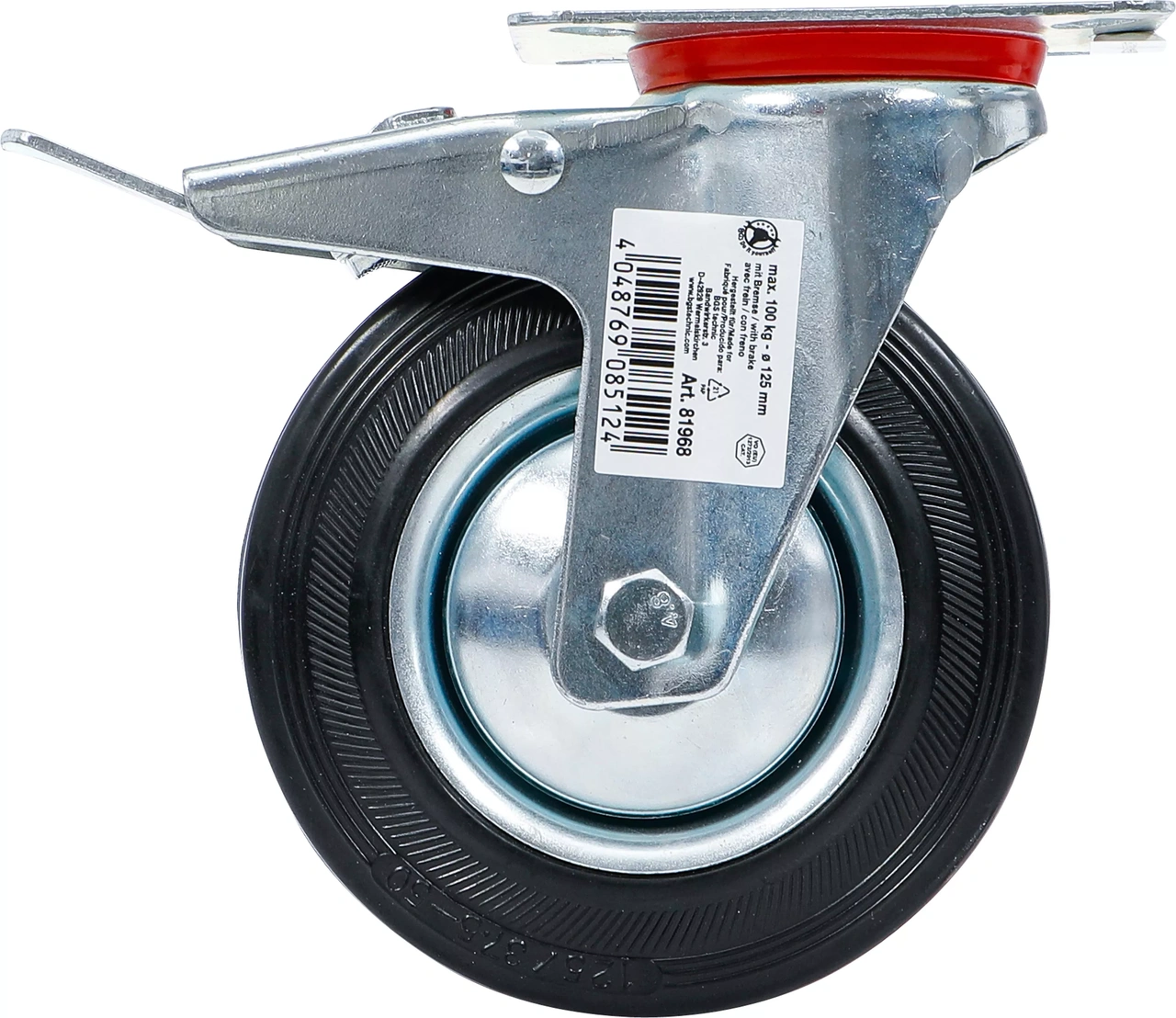 Länkhjul med broms | SBR-bana | med skruvsockel | Ø 125 mm