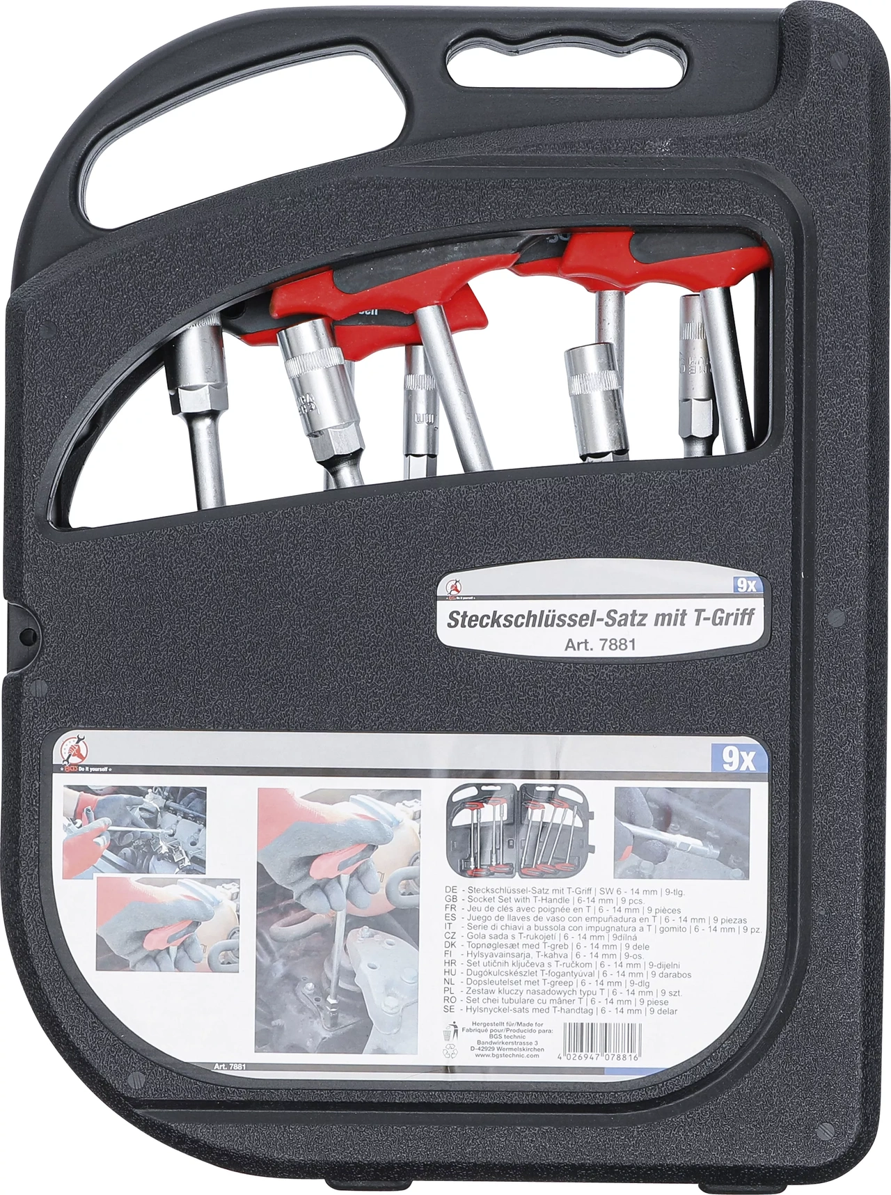 Hylsnyckel-sats med T-handtag | 6 - 14 mm | 9 delar