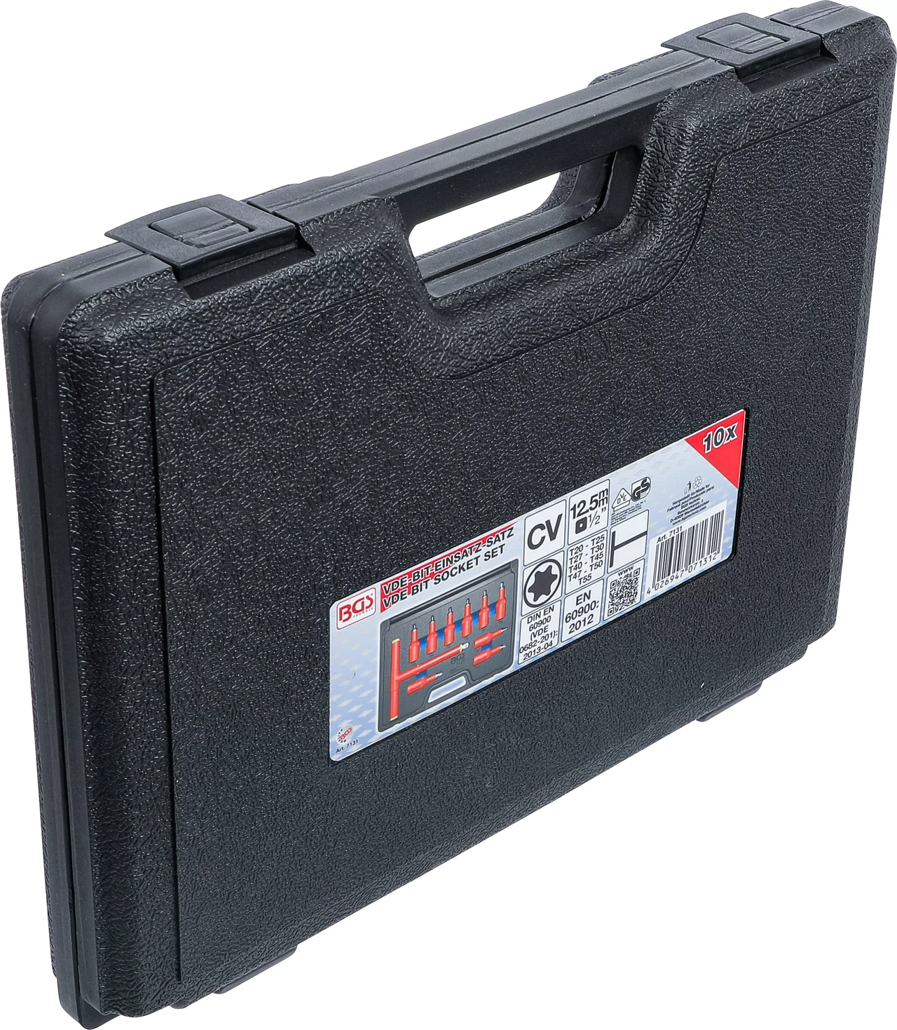 VDE-Bit-Insats-sats | anslutningsfyrkant 12,5 mm (1/2") | T-Profil (för Torx) T20 - T55 | 10 delar