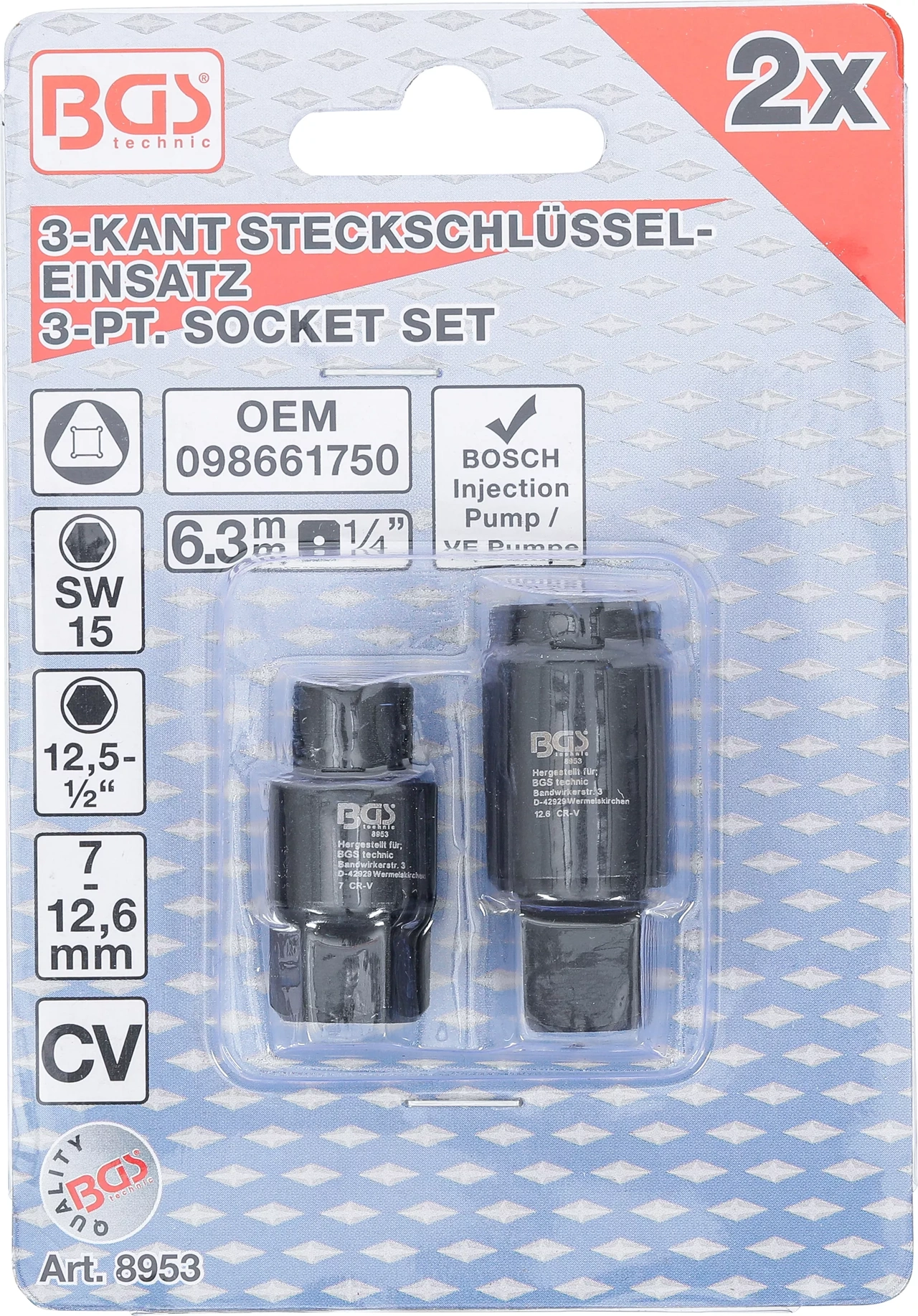 Insatser för Bosch insprutningspumpar | 3-kants | 7 / 12,6 mm