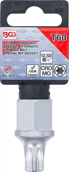 Flerspårsrem-Bit-Insats | 12,5 mm (1/2"), yttre sexkant 22 mm | T-Profil (för Torx) T60