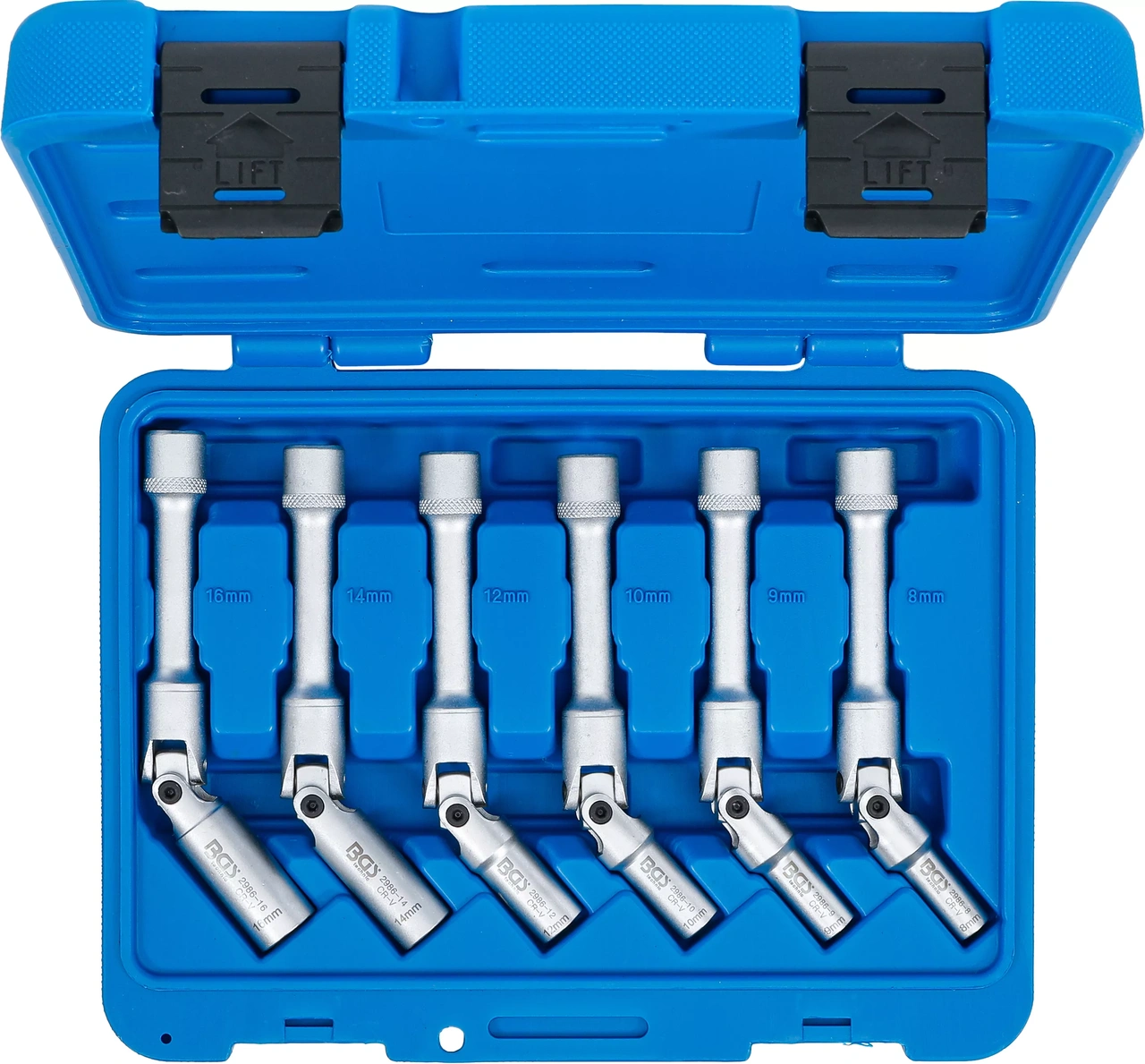 Universal-hylsnyckelsats för tändstift, sexkants | 10 mm (3/8 tum) | 8 - 16 mm | 6 delar