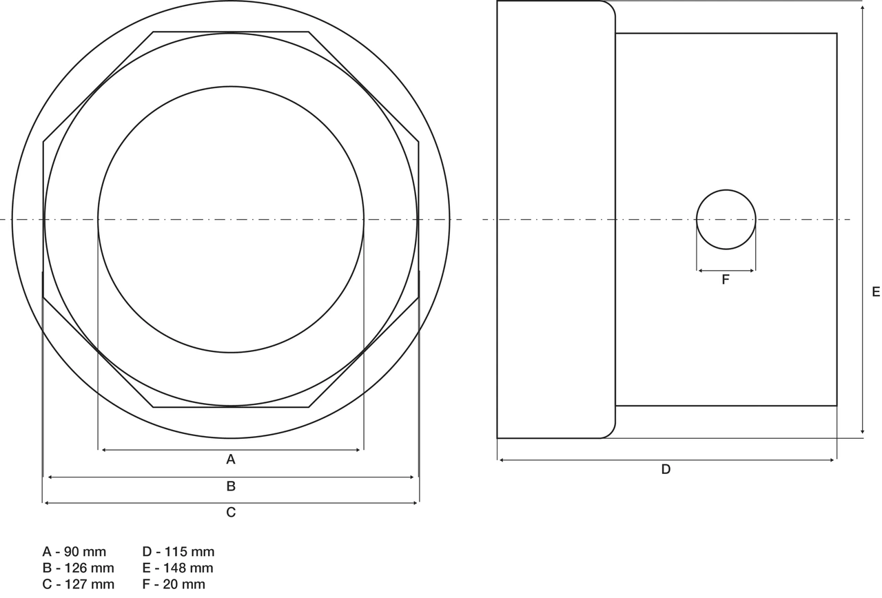 Navmutter-nyckel | Åttakant | för R.O.R släp | 127 mm