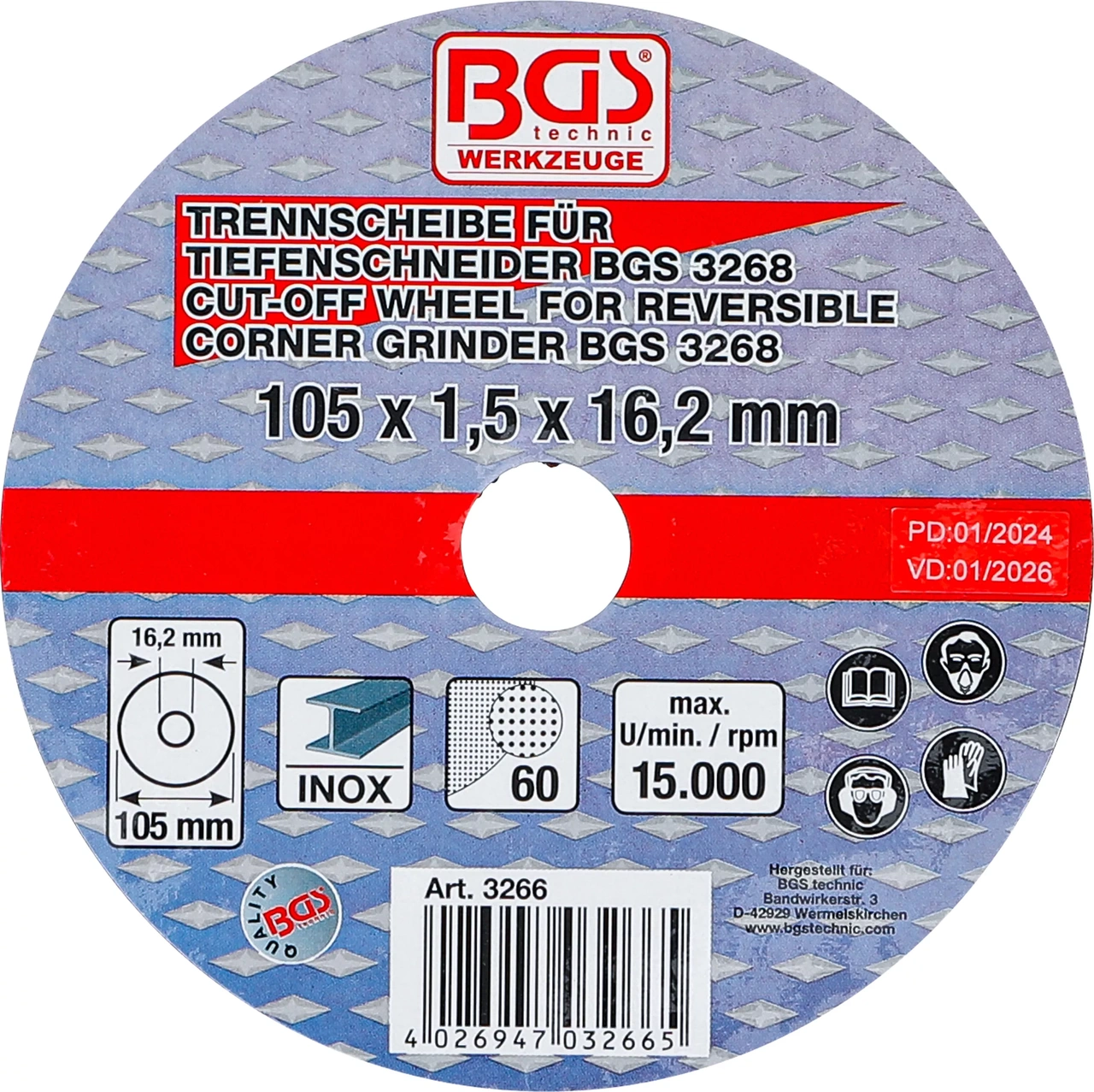 Kapskiva för BGS Djupslip | Ø 105 x 1,5 x 16,2 mm