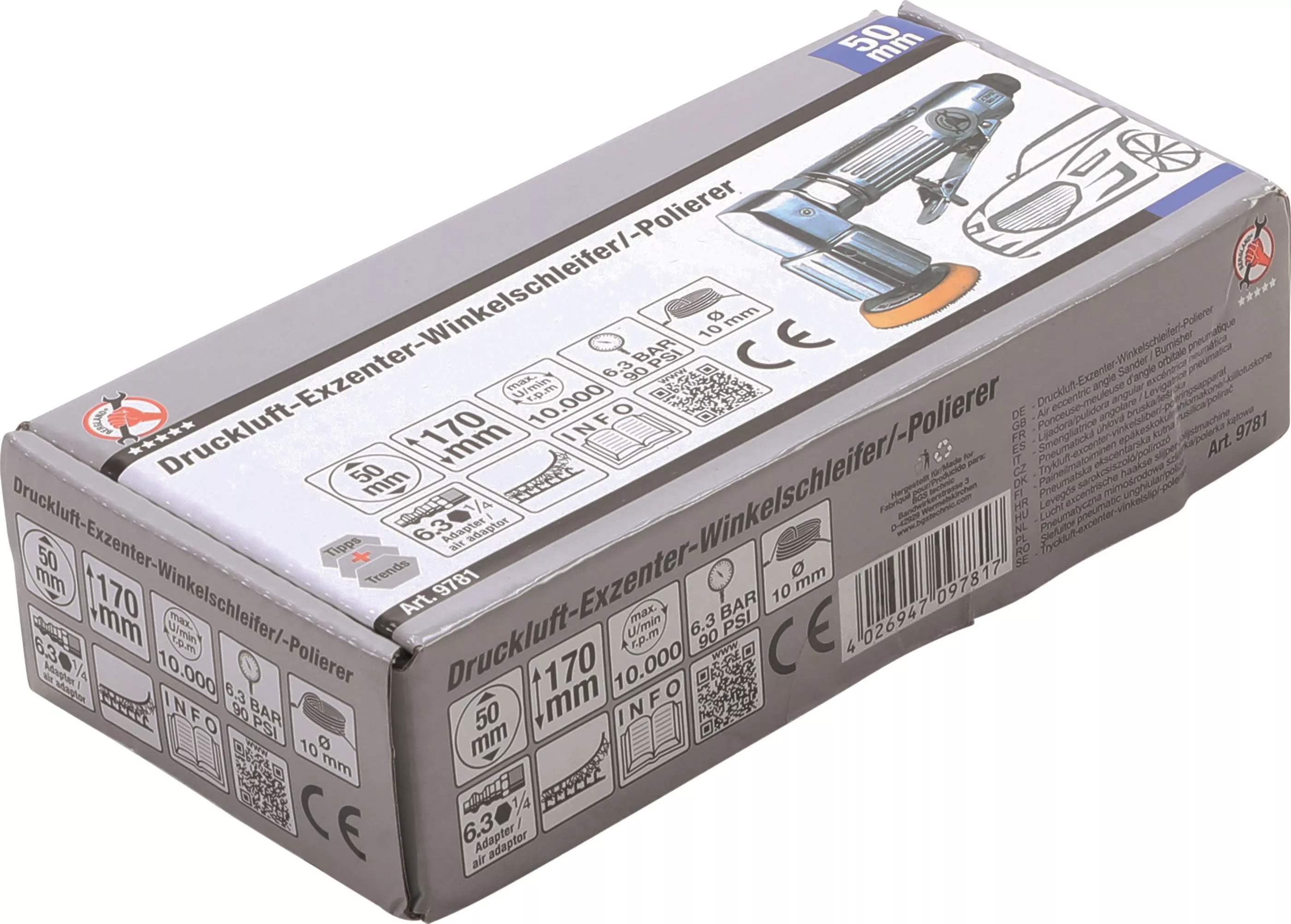 Trycklufts-excenter-, vinkelslip/-polerare