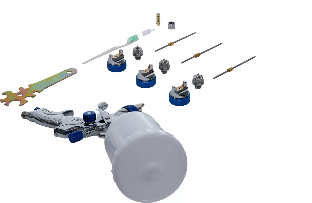 Tryckluft-färgsprutpistol | Med 3 sprutmunstycken | 1,4 - 1,7 - 2,0 mm