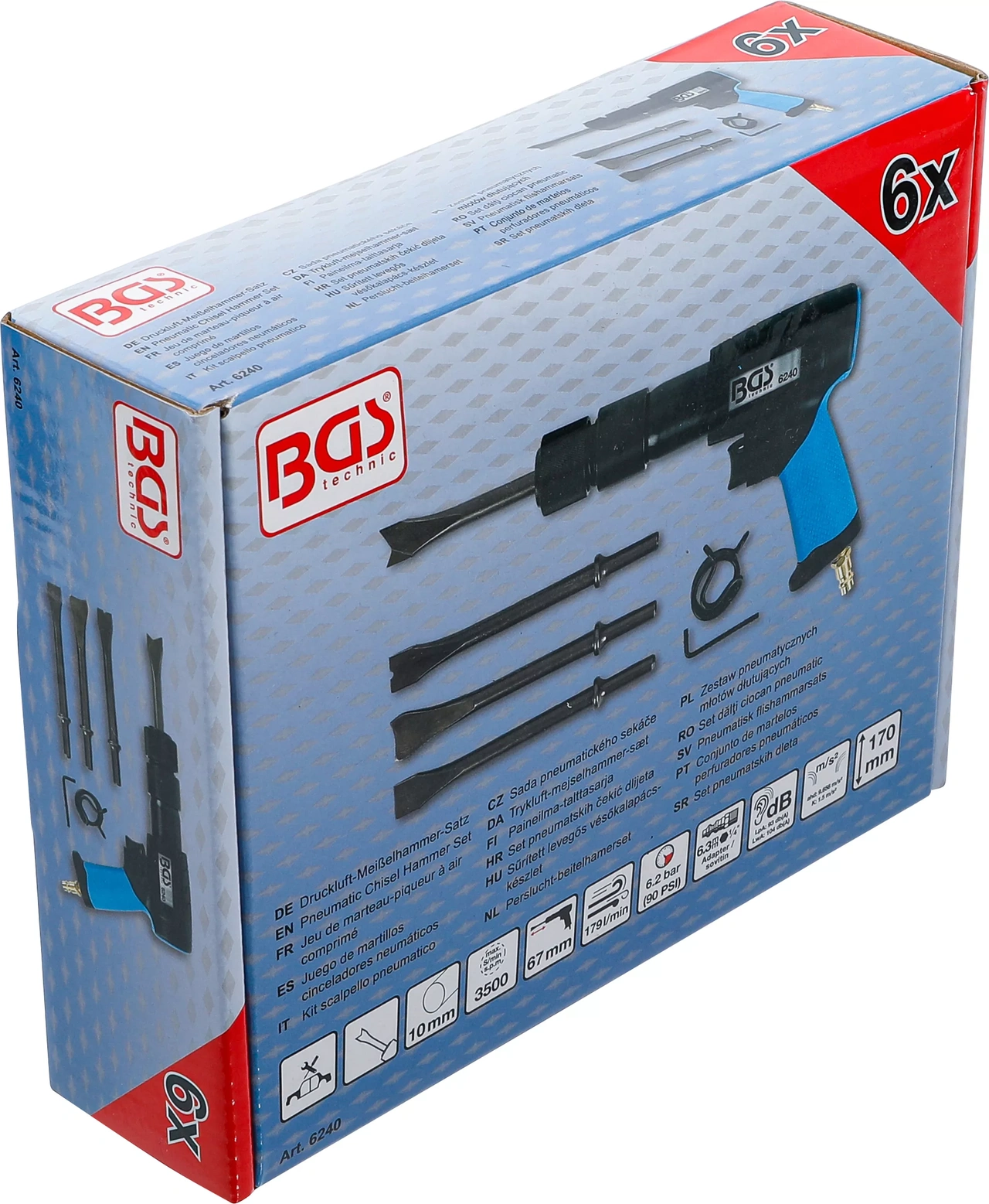 Pneumatisk flishammarsats | med snabbkopplingsfoder | 10 mm