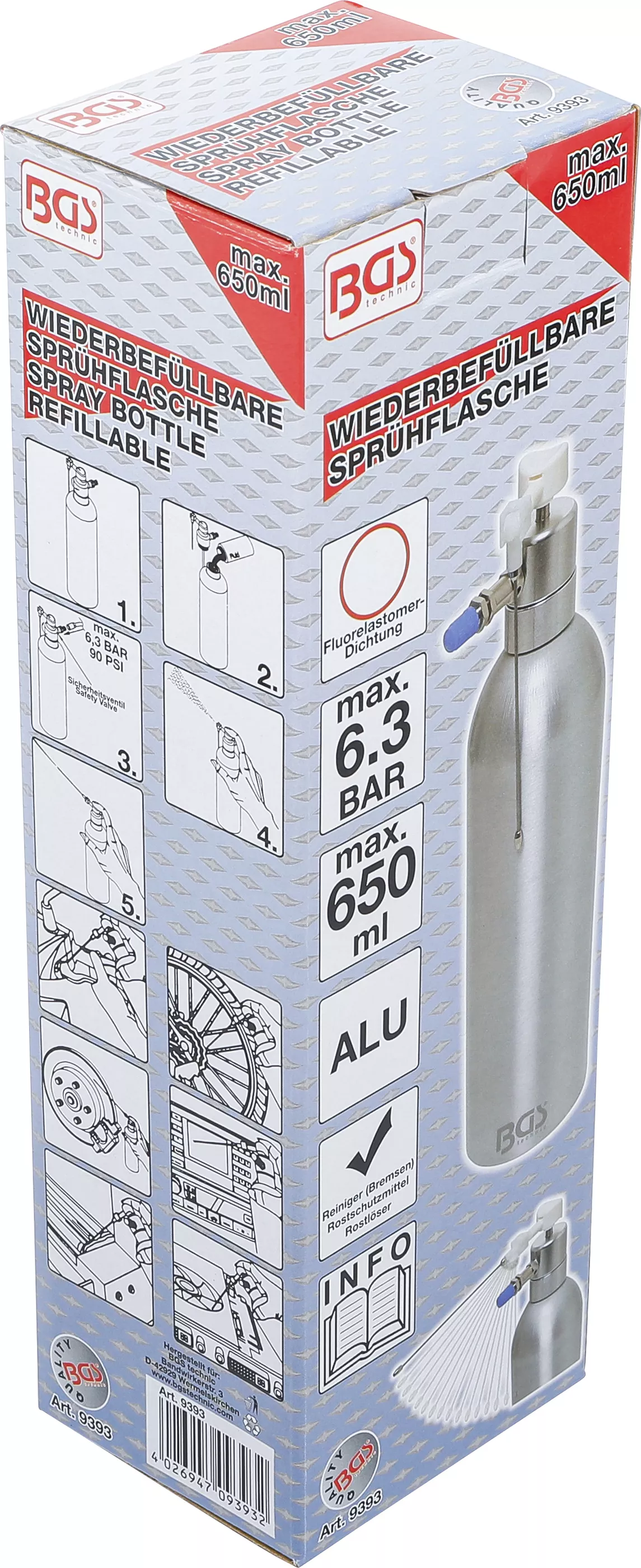 Tryckluft-Sprutflaska | Aluminiumutförande | 650 ml