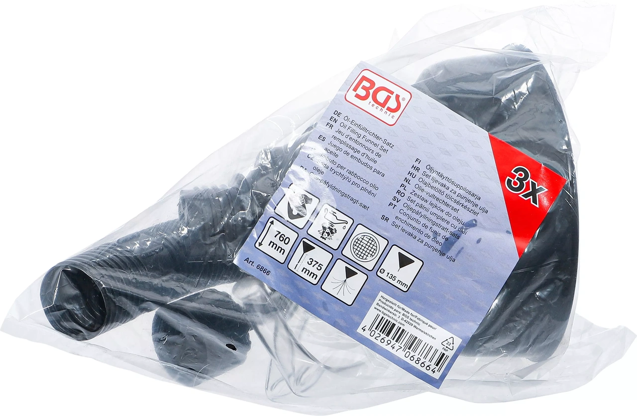Oljepåfyllningstratt-sats | Med flexibelt rör och slang | Ø 135 mm | 3 delar
