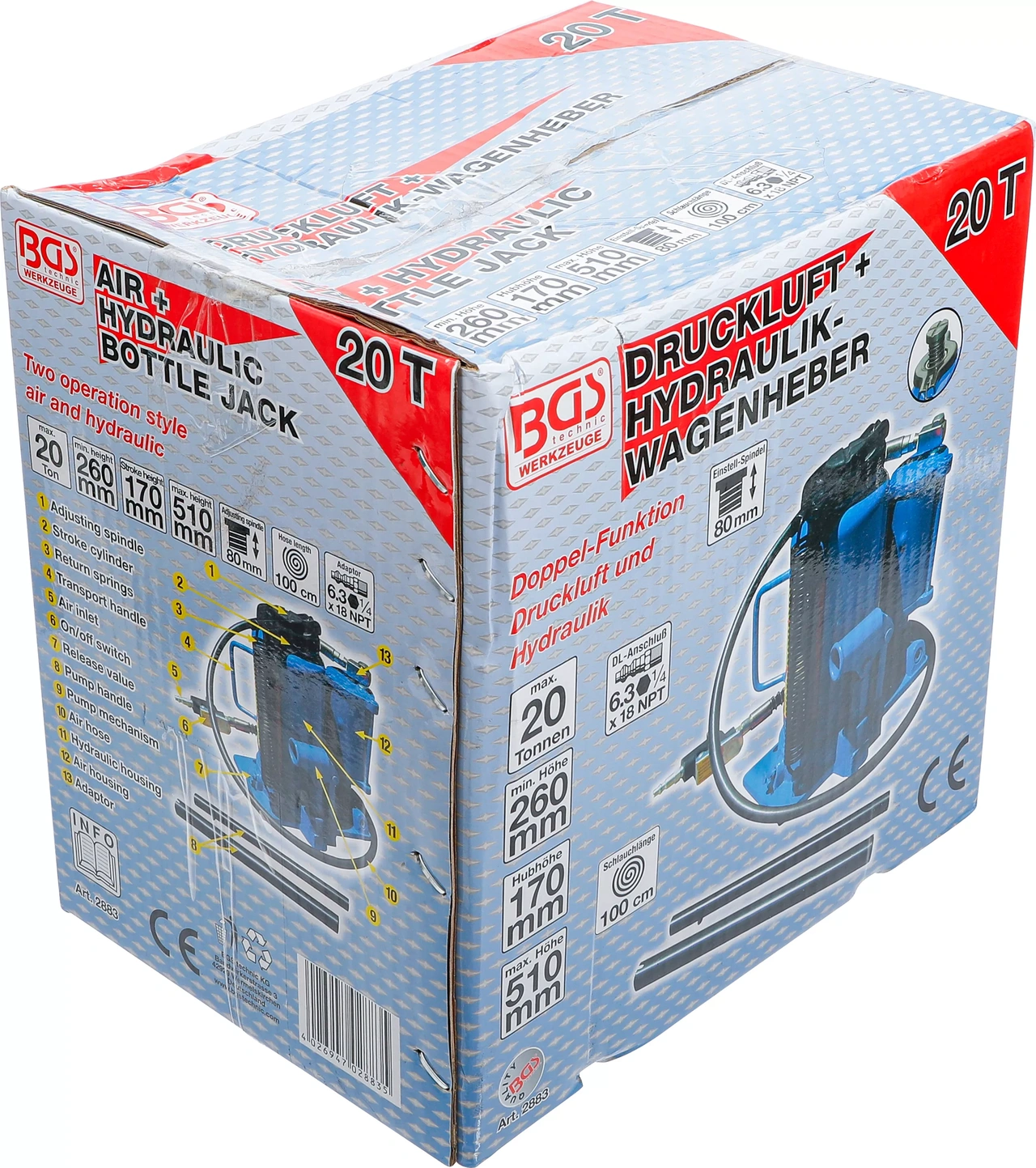 Tryckluft-Hydraul-Domkraft | 20 t