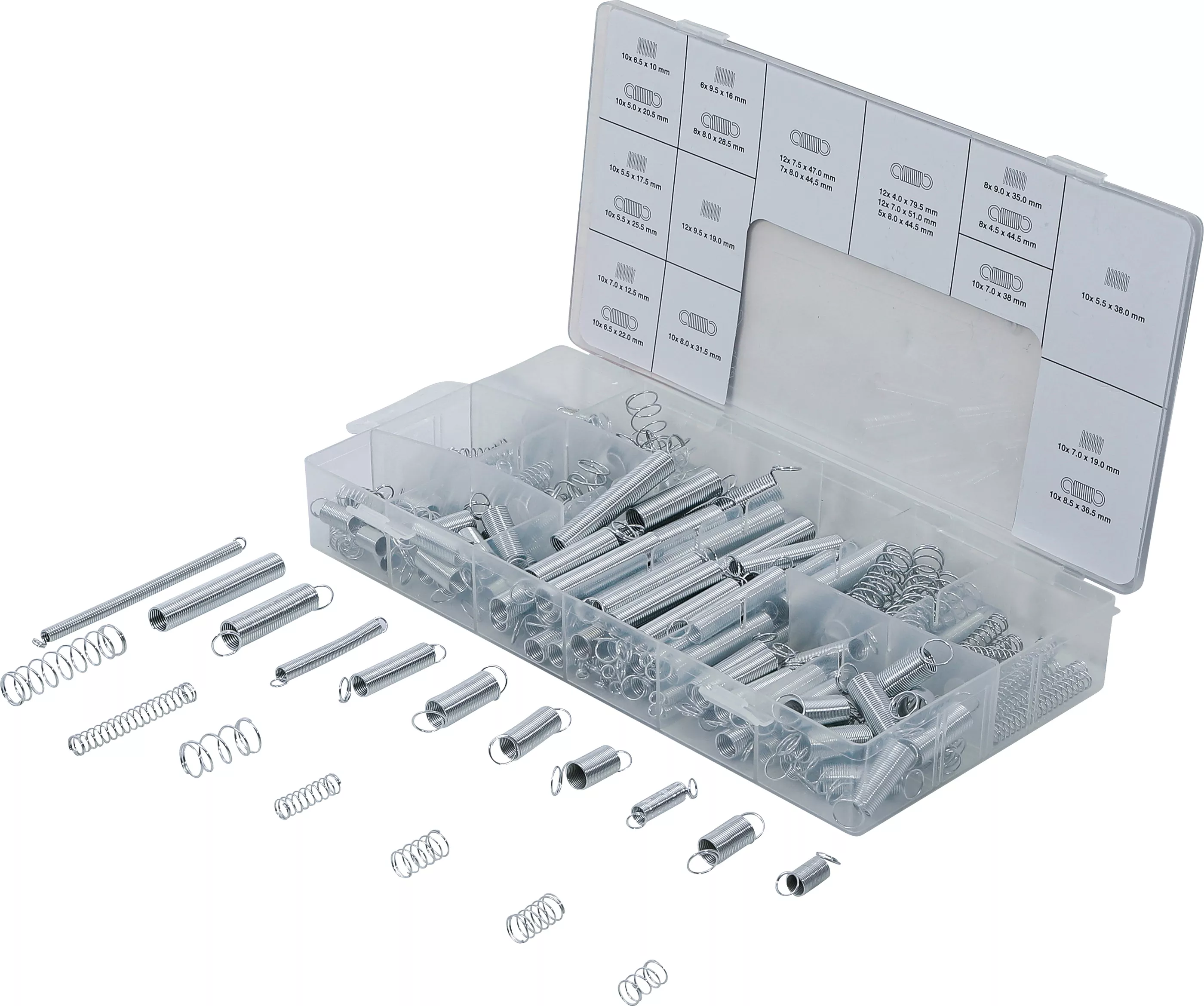 Fjäder-Sortiment | Drag- och tryckfjädrar | 200 delar