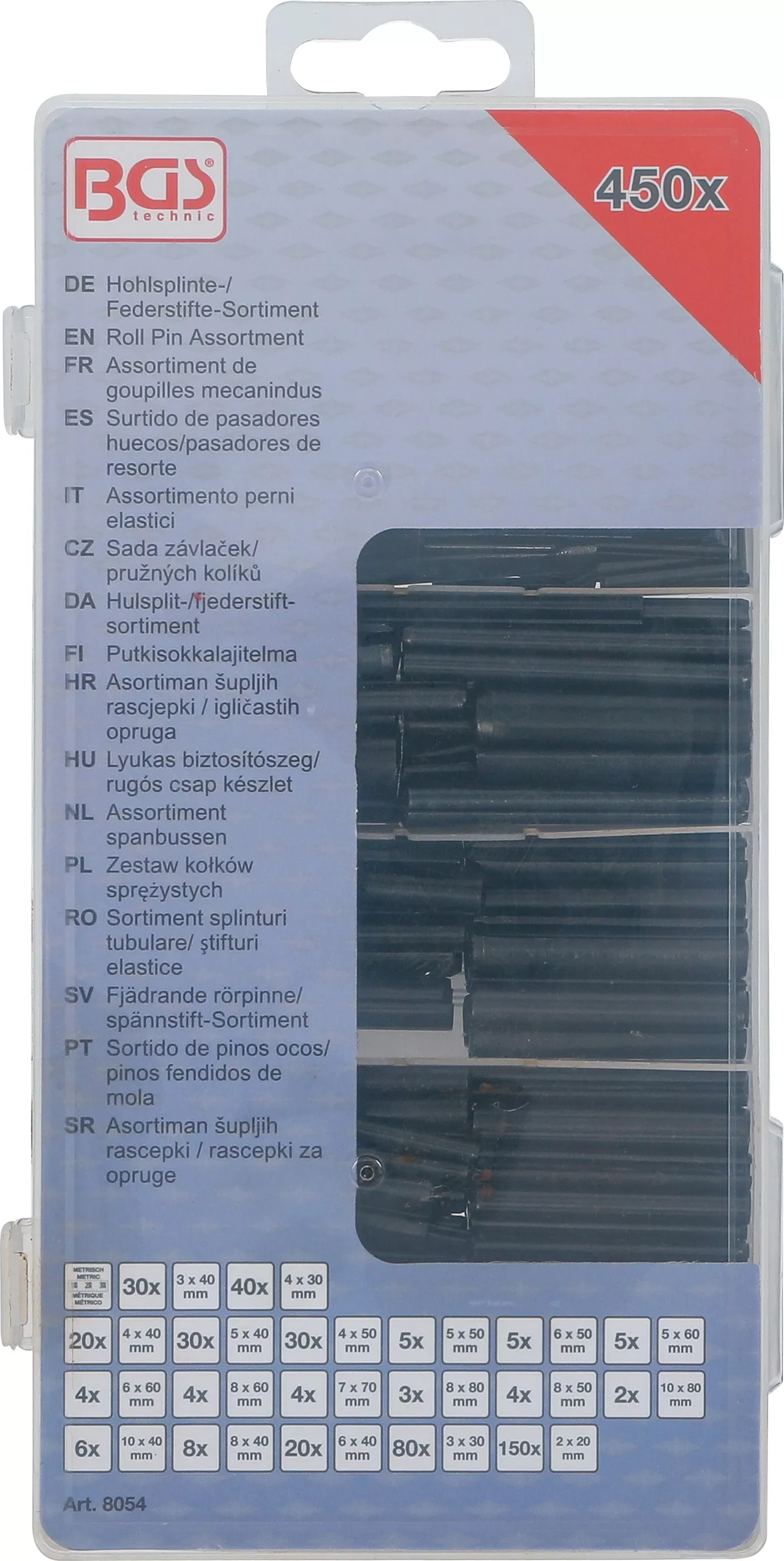 Fjädrande rörpinne/spännstift-Sortiment | 450 delar