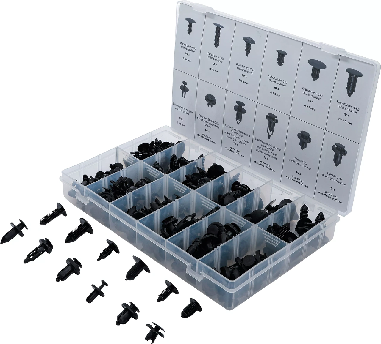 Monterings- och expaderclip-sortiment i plast | universal | 192 delar