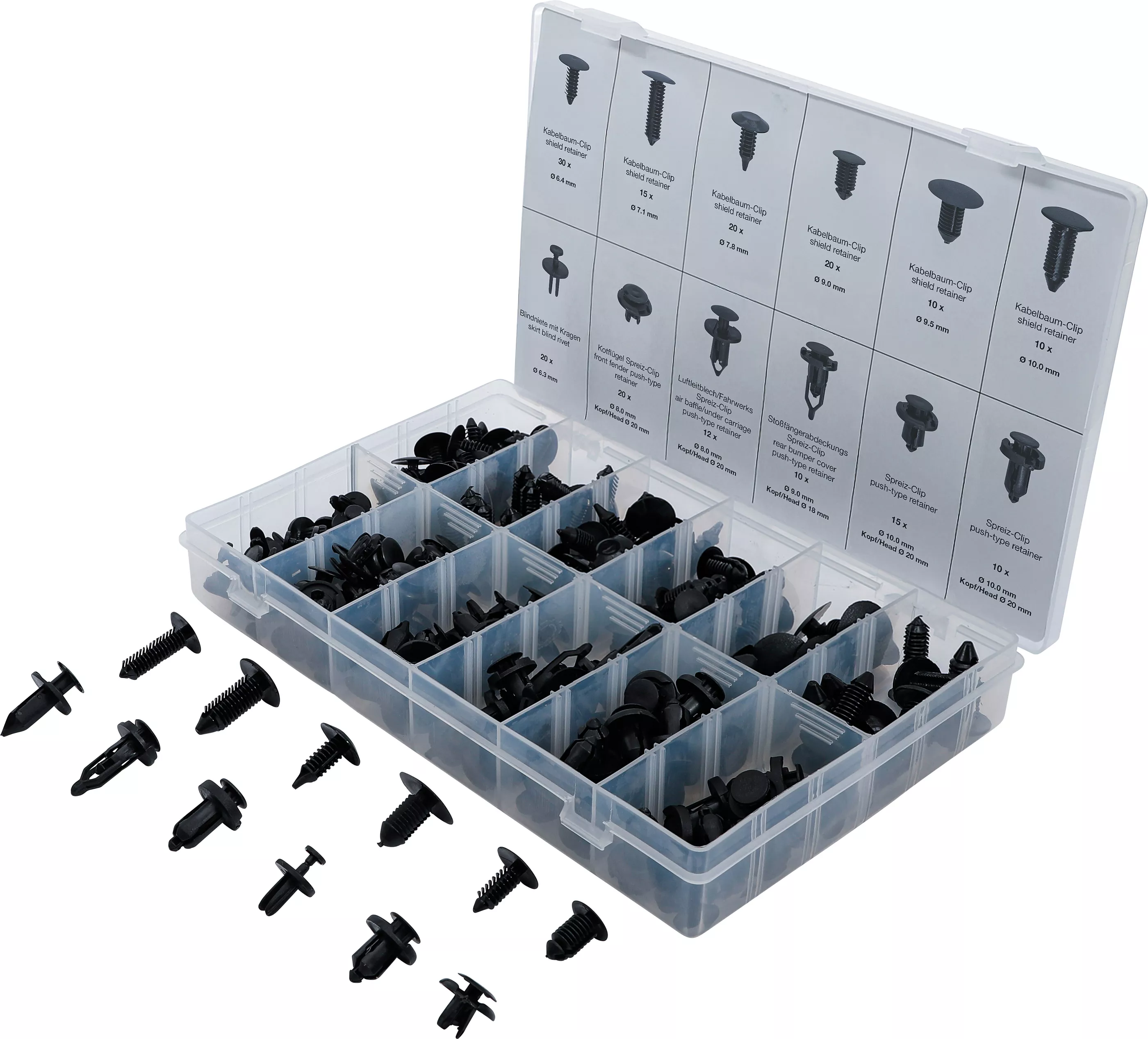 Monterings- och expaderclip-sortiment i plast | universal | 192 delar