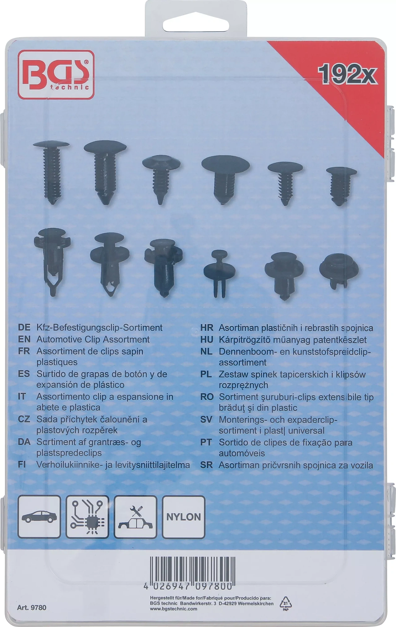 Monterings- och expaderclip-sortiment i plast | universal | 192 delar