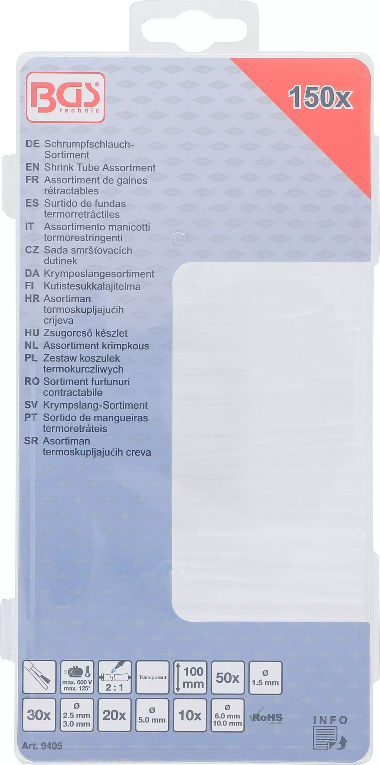 Krympslang-Sortiment | transparent | 150 delar