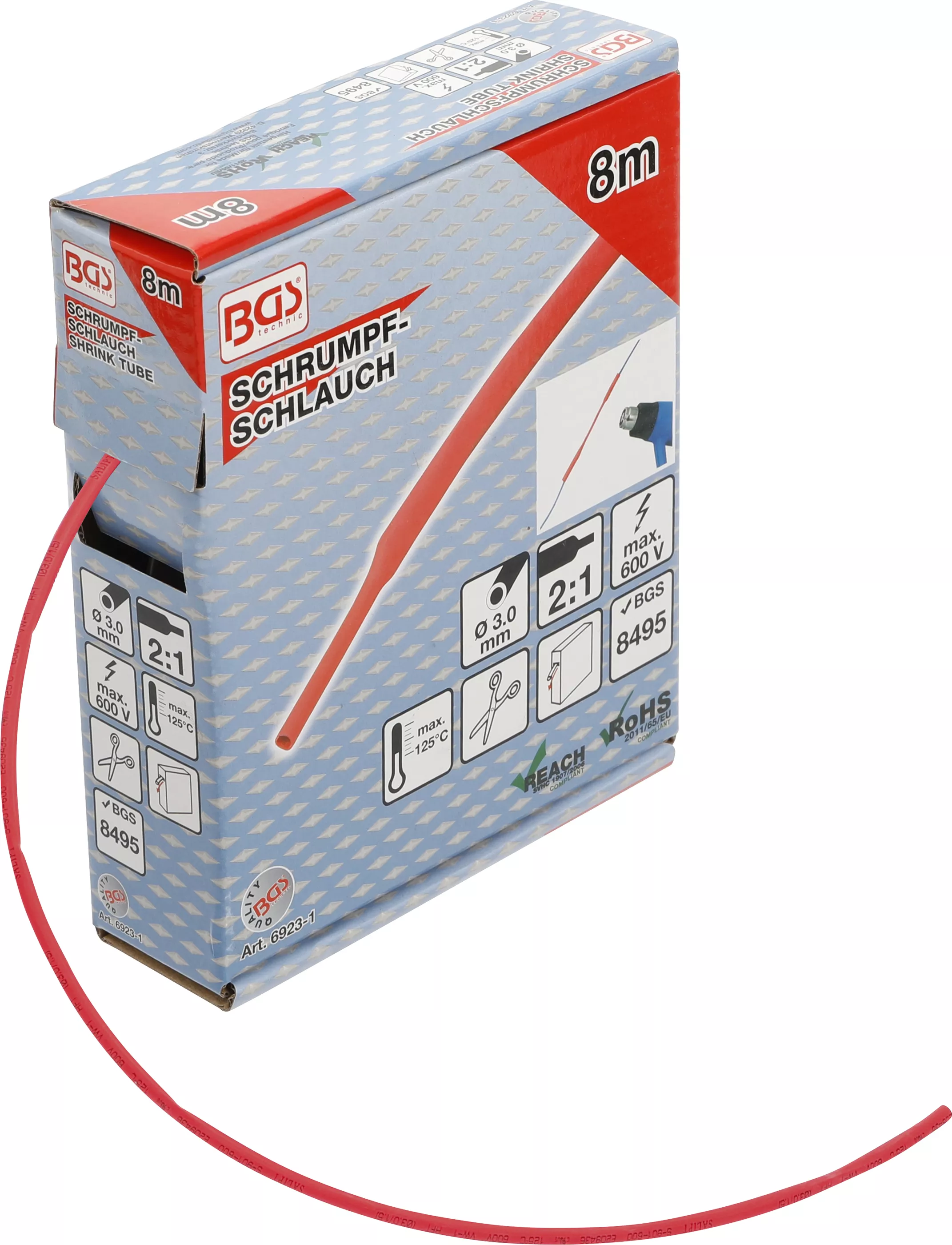 Krympslang-box | röd | Ø 3 mm | 8 m