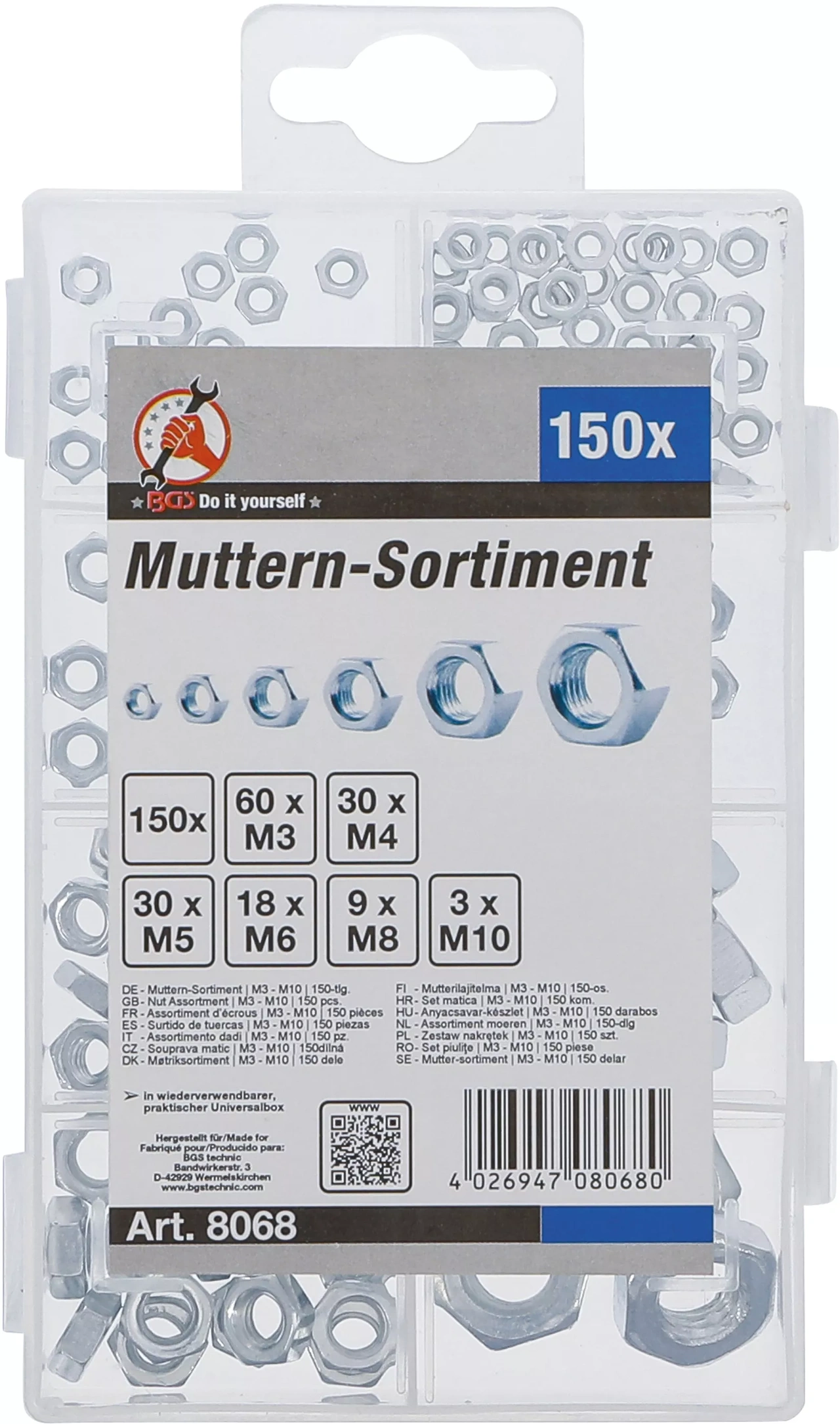 Mutter-sortiment | M3 - M10 | 150 delar