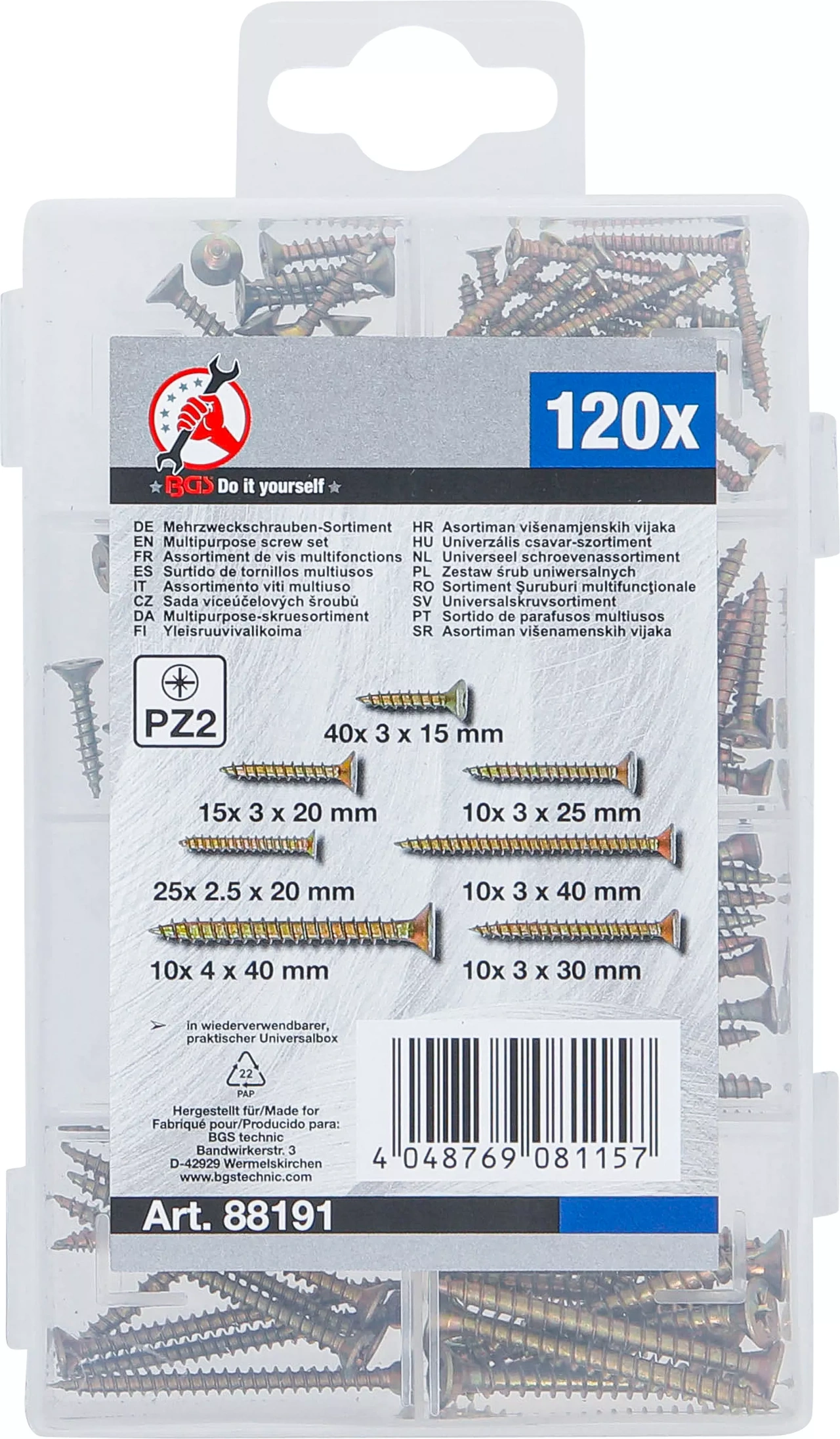 Universalskruvsortiment | Phillips PZ2 | 120 st.
