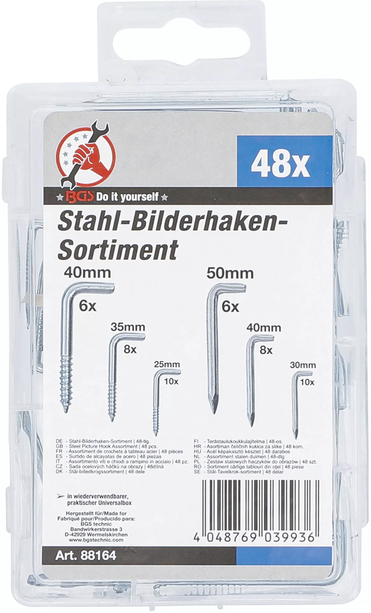 Stål-Tavelkrok-sortiment | 48 delar