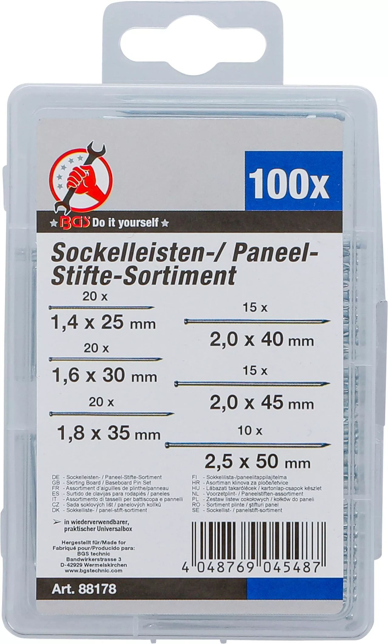 Sockellist- / panelstift-sortiment | 100 delar