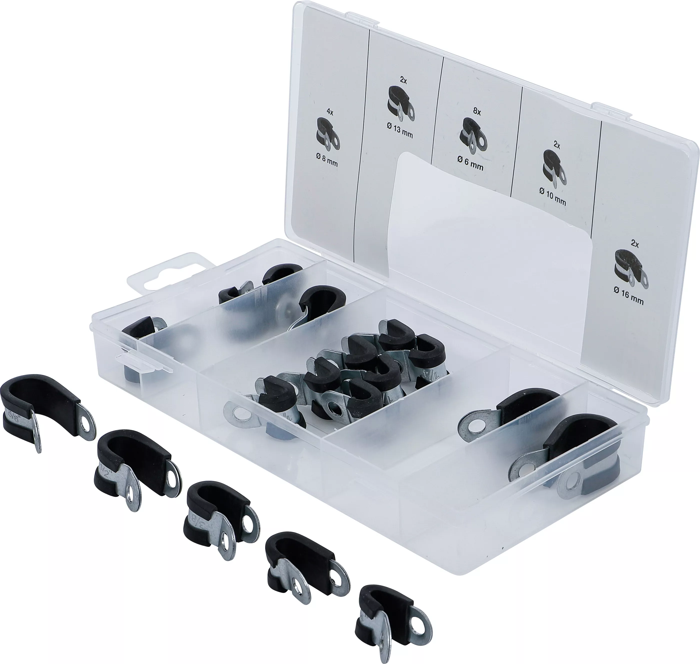 Gummiöverdragna slangklämmor-Sortiment | Ø 6 - 16 mm | 18 delar
