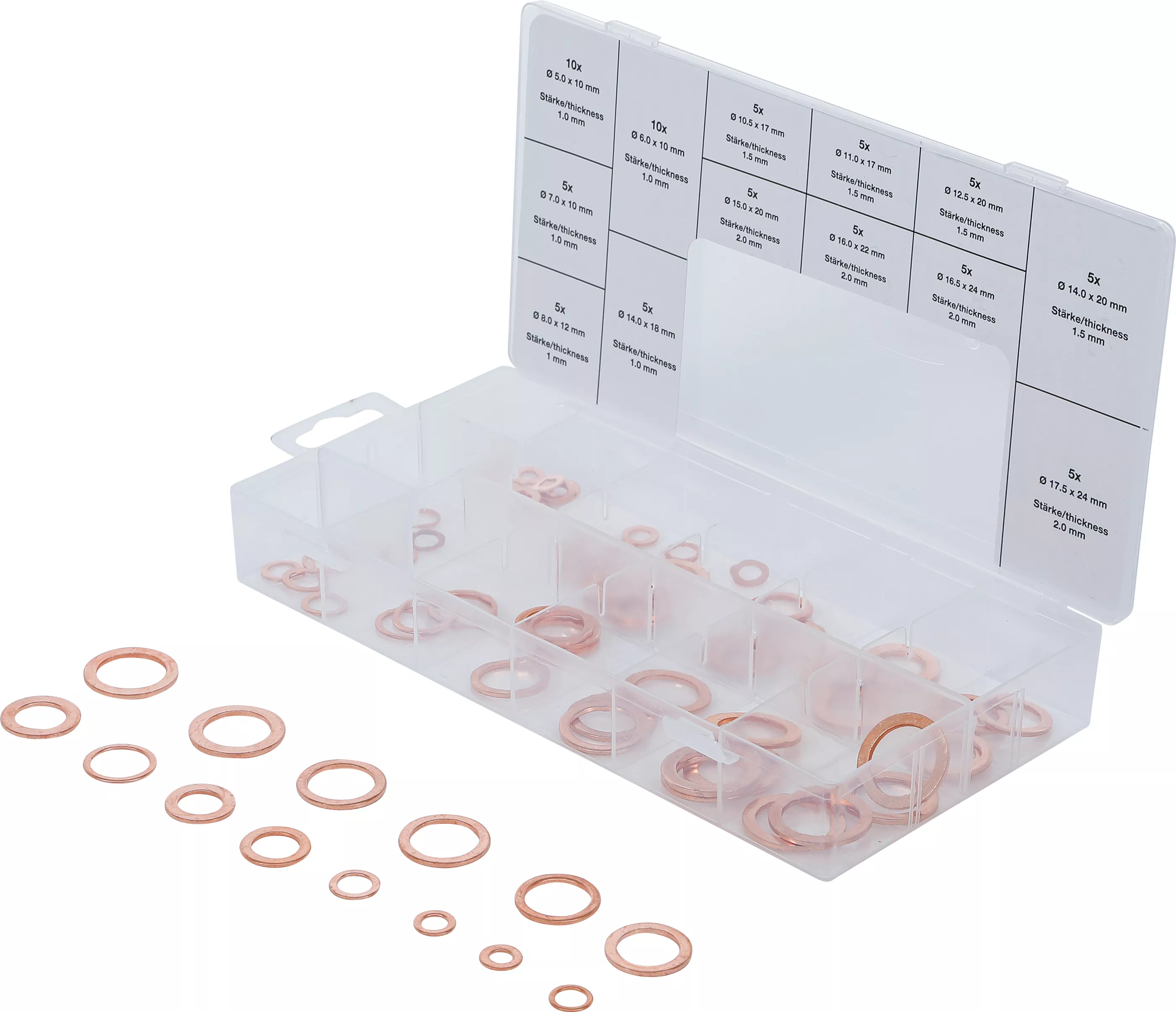 Tätningsring-Sortiment | Koppar | Metrisk | För oljeavtappningsskruvar | 75 delar