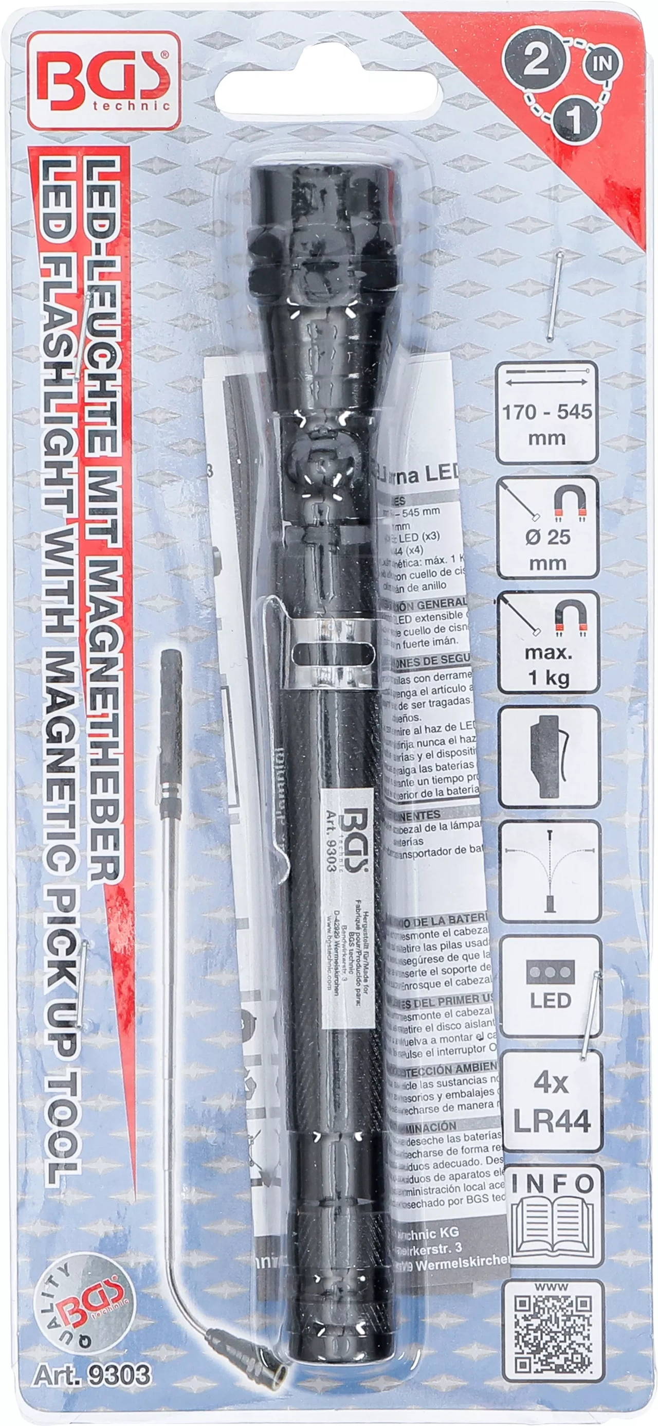 Utdragbar LED-lampa med magnetlyftare | "2-IN-1"