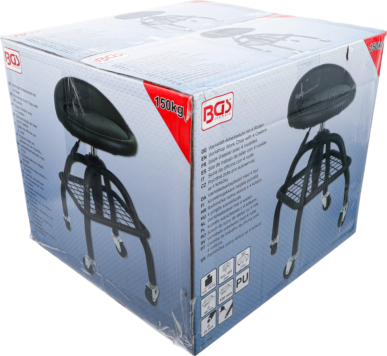 Verkstadsstol | med 4 rullar | höjdinställbar | 540 - 680 mm