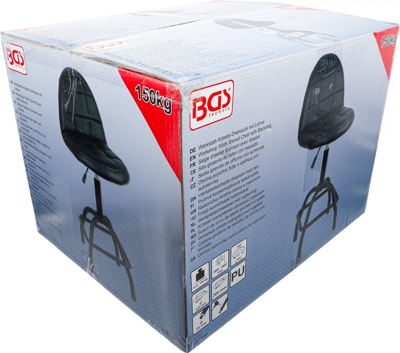 Verkstads-svängstol med ryggstöd | höjdinställbar