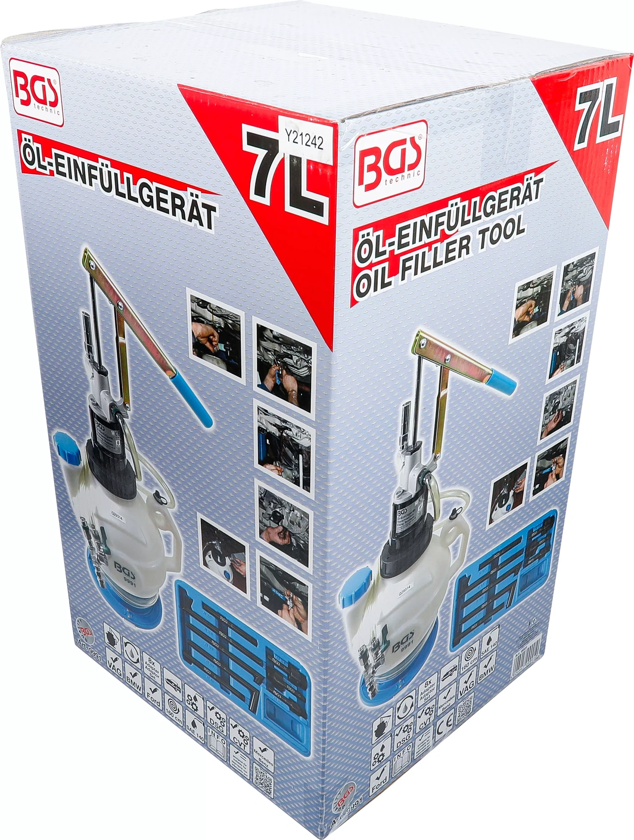 Oljepåfyllare med handpump | med retursystem | med 8 adaptorer | 7 Liter