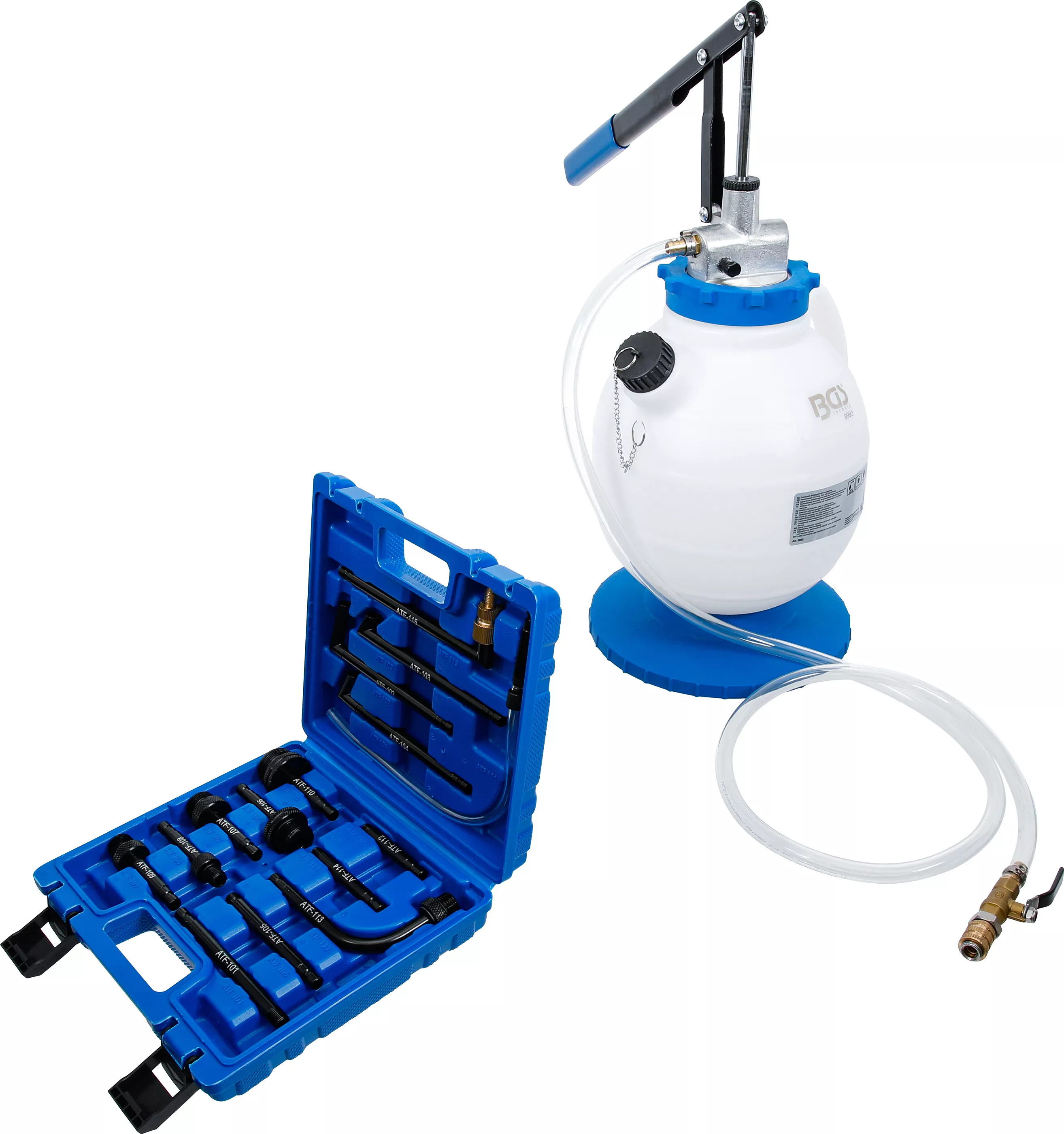 Oljepåfyllare med handpump | med 8 adaptorer | 7 l