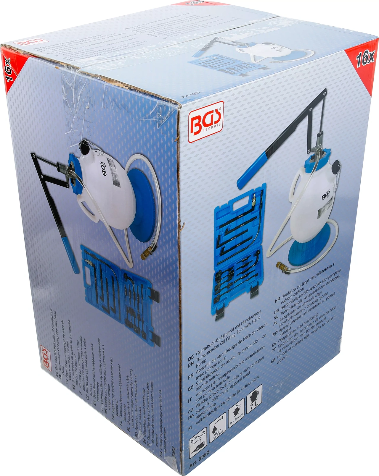 Oljepåfyllare med handpump | med 8 adaptorer | 7 l