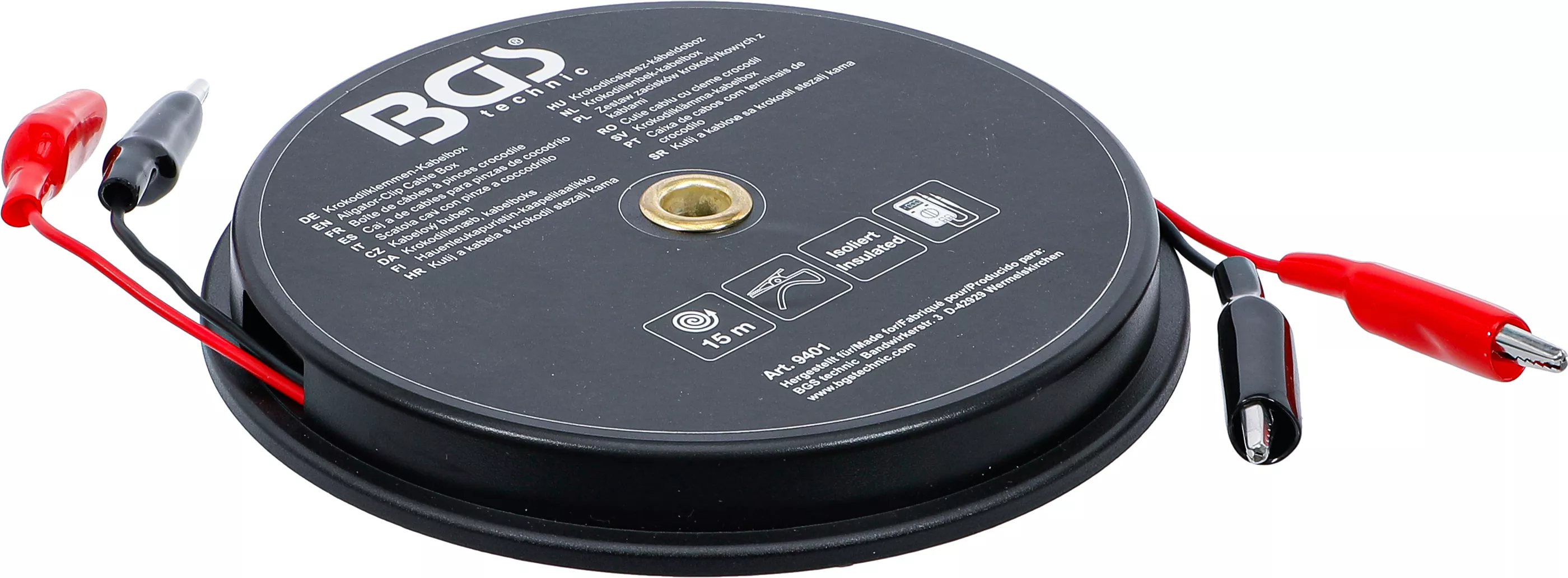 Mätledningsrulle med krokodilklämma 12-24V 15m