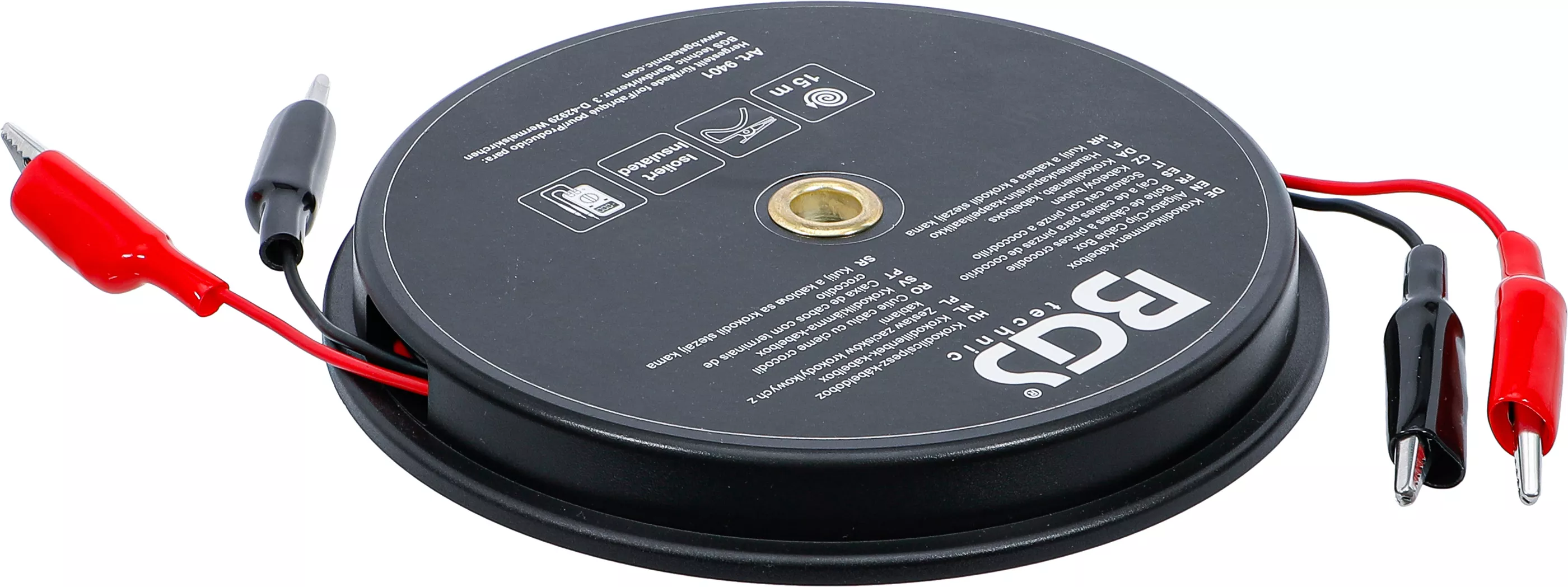 Mätledningsrulle med krokodilklämma 12-24V 15m