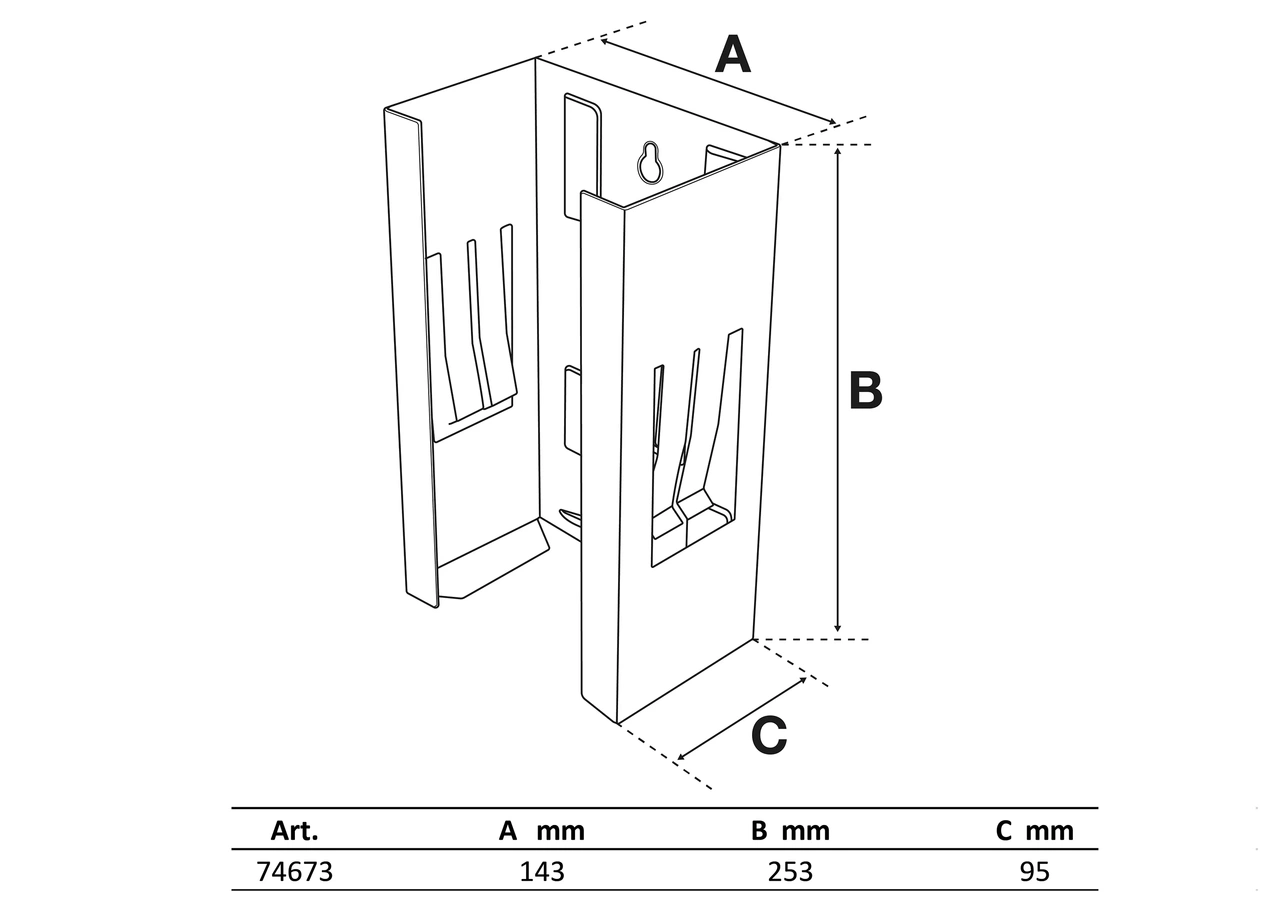 Magnetisk hållare för lådor med handskar eller näsdukar | 253 x 143 x 95 mm