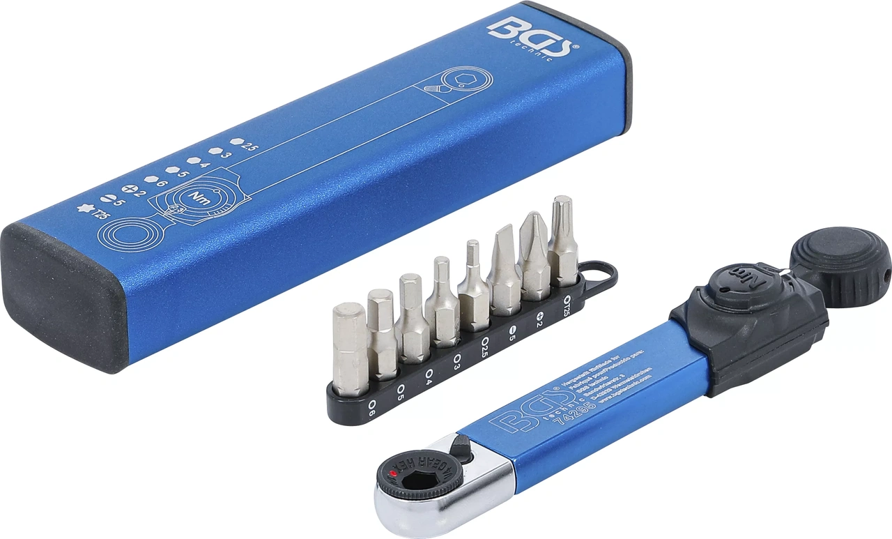 Momentnyckel | Inre sexkant 6,3 mm (1/4") | 2 - 10 Nm | Med Bit-sats | 9 delar