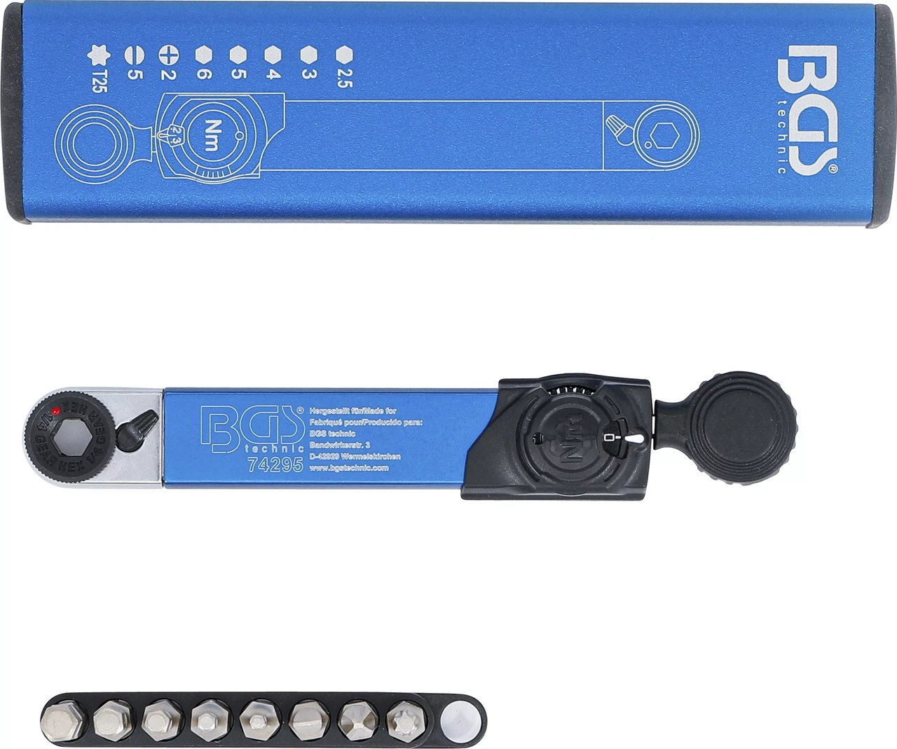 Momentnyckel | Inre sexkant 6,3 mm (1/4") | 2 - 10 Nm | Med Bit-sats | 9 delar