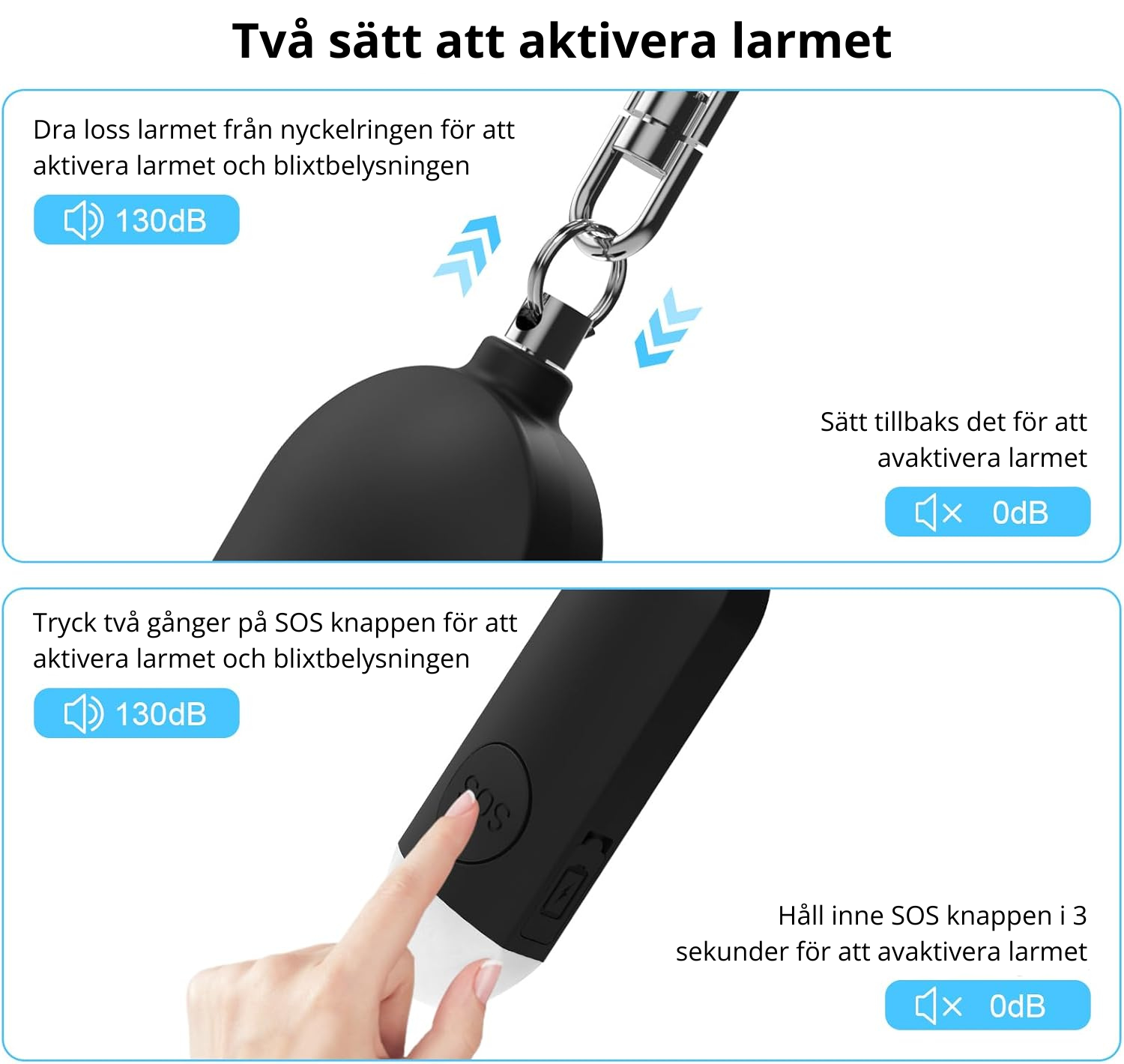 Överfallslarm med blixtljus 130dB