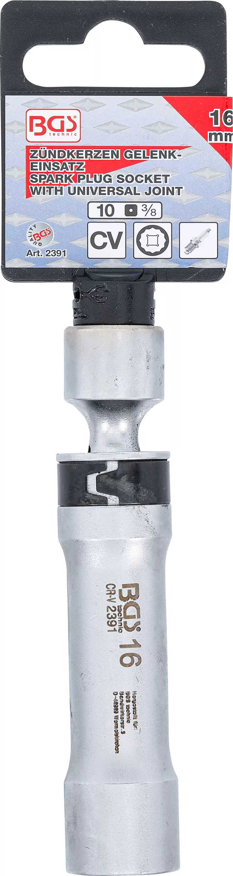 Tändstift-Länkinsats tolvkant med hållarfjäder, 10mm (3/8"), 16mm