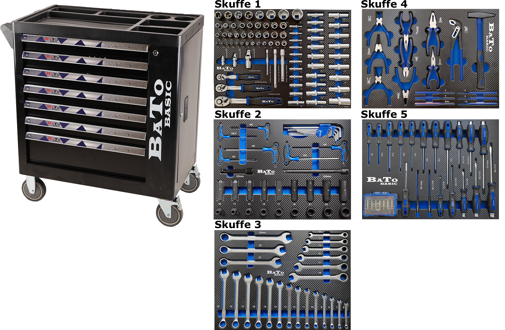 Verktygsvagn med verktyg 231-delar, 7 lådor och gavelskåp