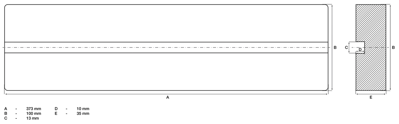 Gummiplattor | med spår | för lift | 373 x 100 x 35 mm