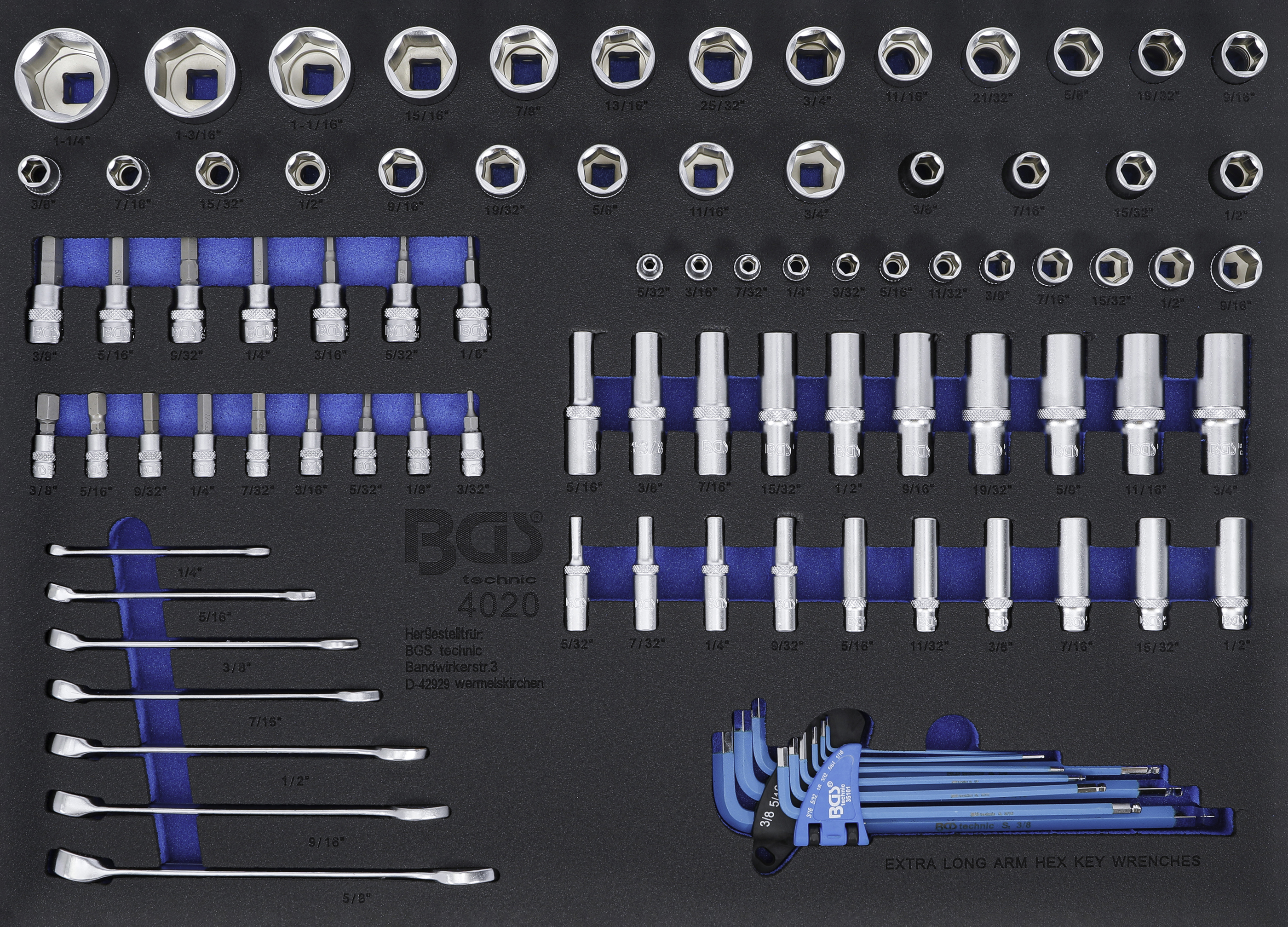 Verkstadsvagninlägg 3/3: Hylsnyckel / U-ringnyckel | Tumsstorlekar | 90 delar
